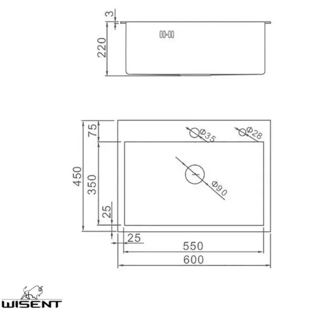 Изображение товара Мойка для кухни Glyph GL36045/W02-114/W405A/W302644/W4998-4 45x60 см глубина чаши 22 см нержавеющая сталь цвет сатин