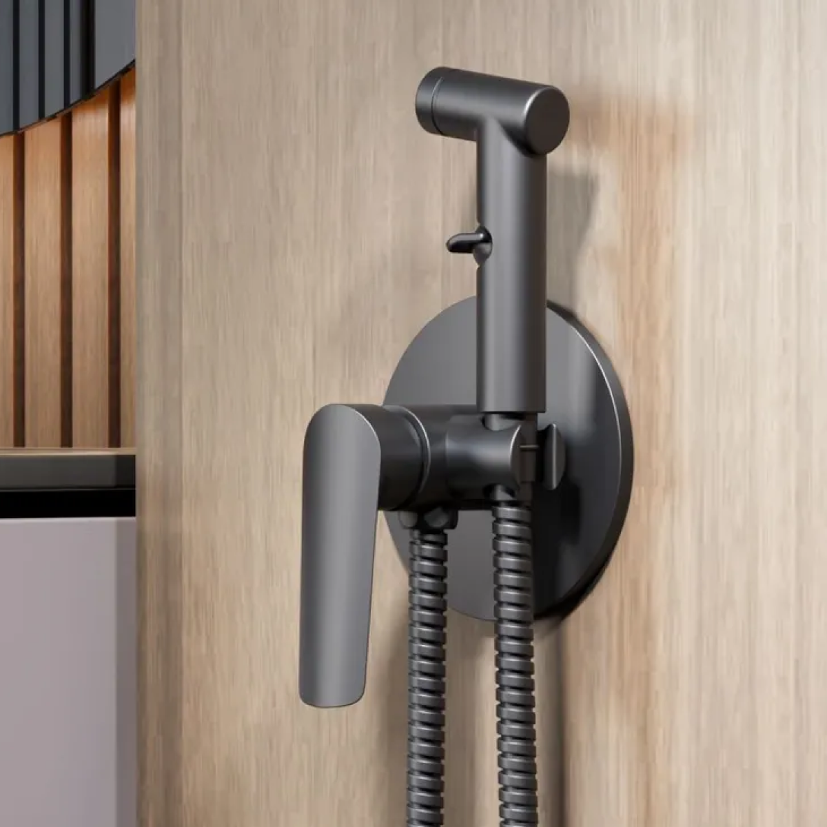 Изображение товара Встраиваемый смеситель с гигиеническим душем ESKO SMHLGB черный однорычажный