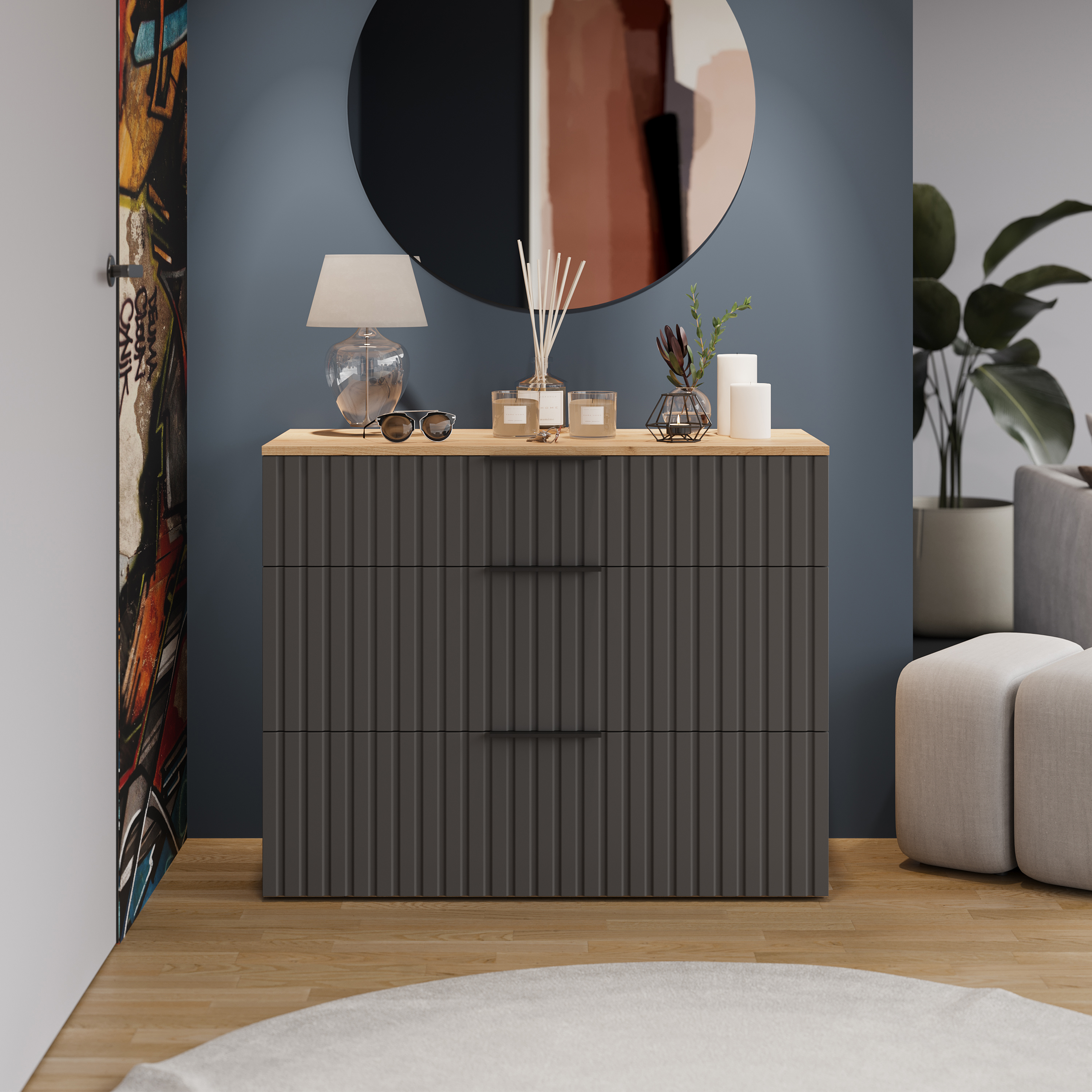 Изображение товара Шкаф для обуви Трия 100x80x43 см из ЛДСП цвет графит современный дизайн