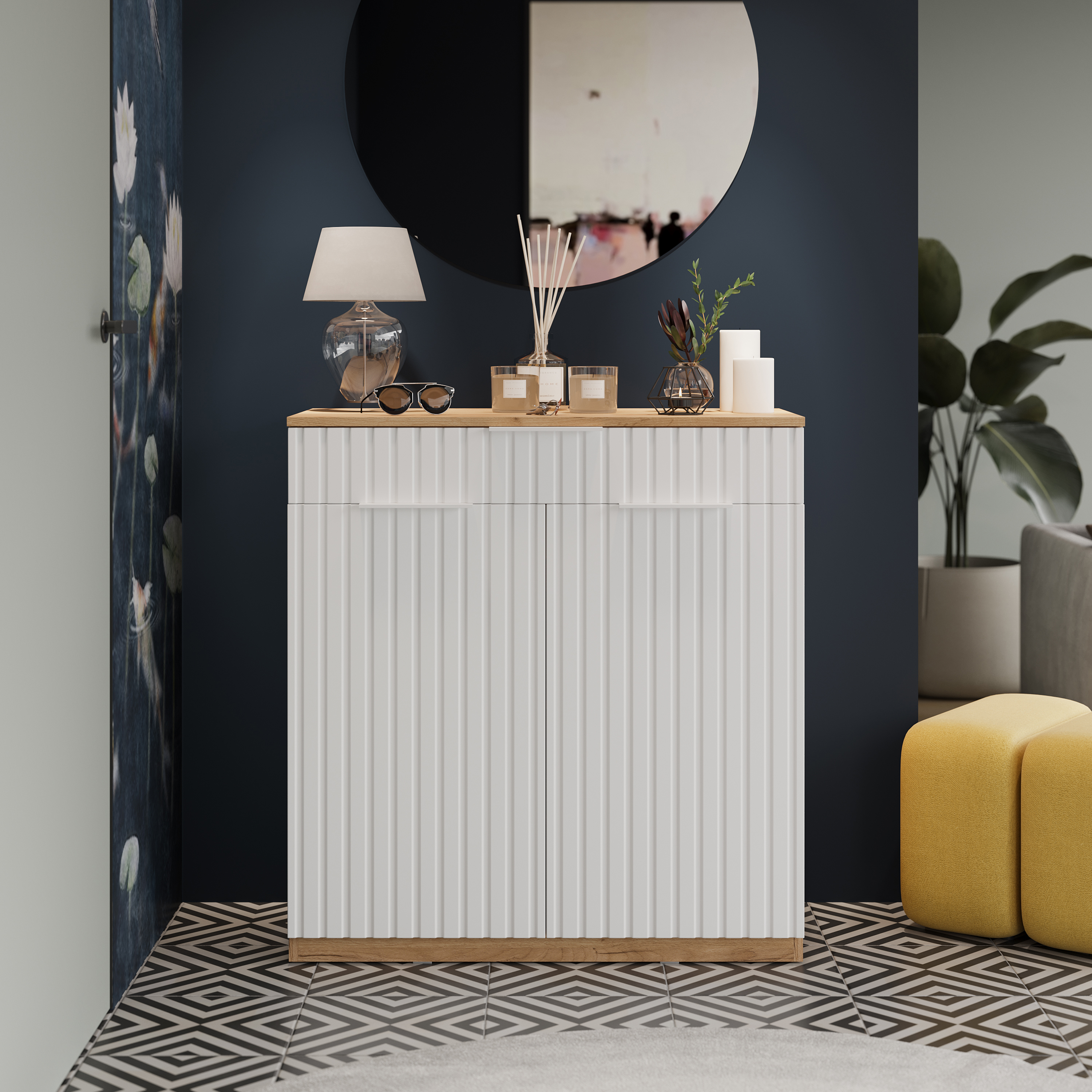 Изображение товара Шкаф для обуви Трия 90x95x43 см из ЛДСП коллекции Хилтон белый матовый