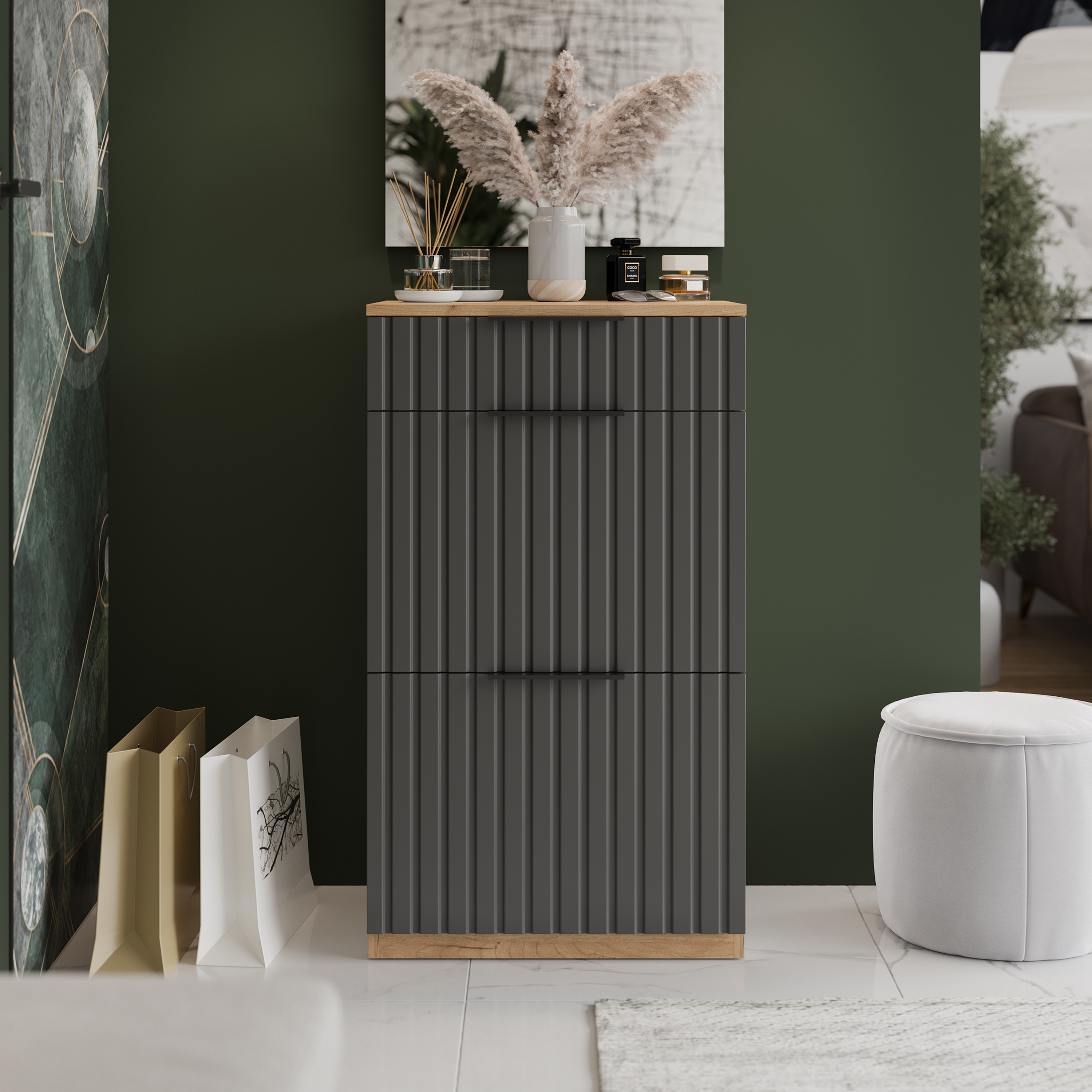 Изображение товара Шкаф для обуви Трия 55x95x43 см из ЛДСП серия Хилтон цвет графит