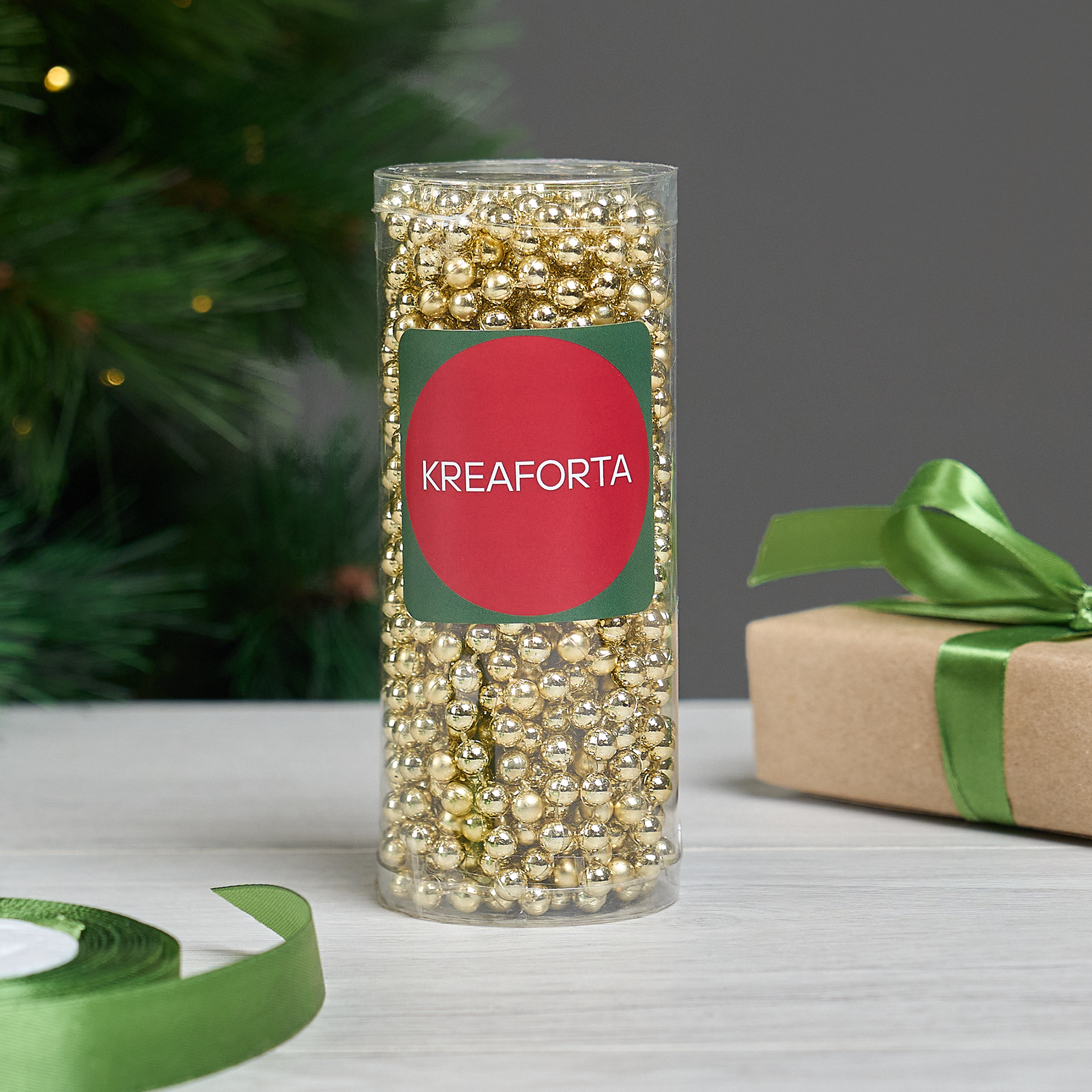 Изображение товара Новогодние бусы KREAFORTA золотые 10 метров для праздничного декора