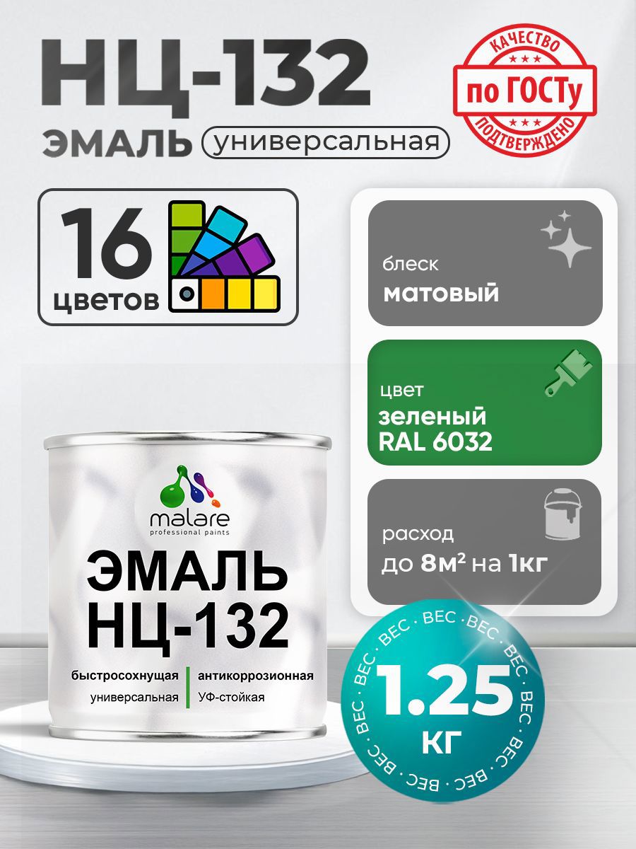 Изображение товара Эмаль универсальная Malare Professional НЦ_069 быстросохнущая цвет RAL 6032 зеленый матовая 1.25 кг