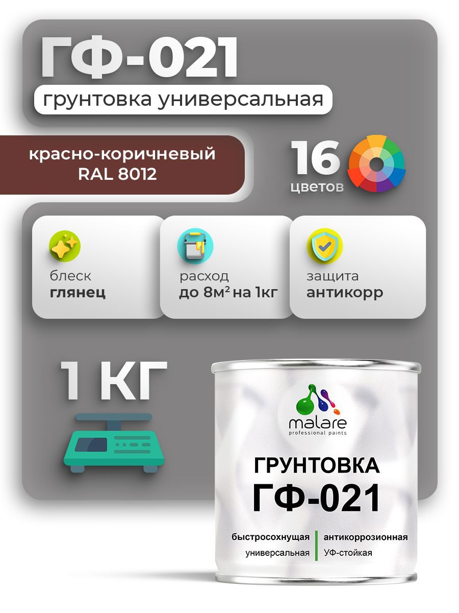 Изображение товара Грунтовка Malare ГФ-021 универсальная для металла, дерева и бетона, 1 кг