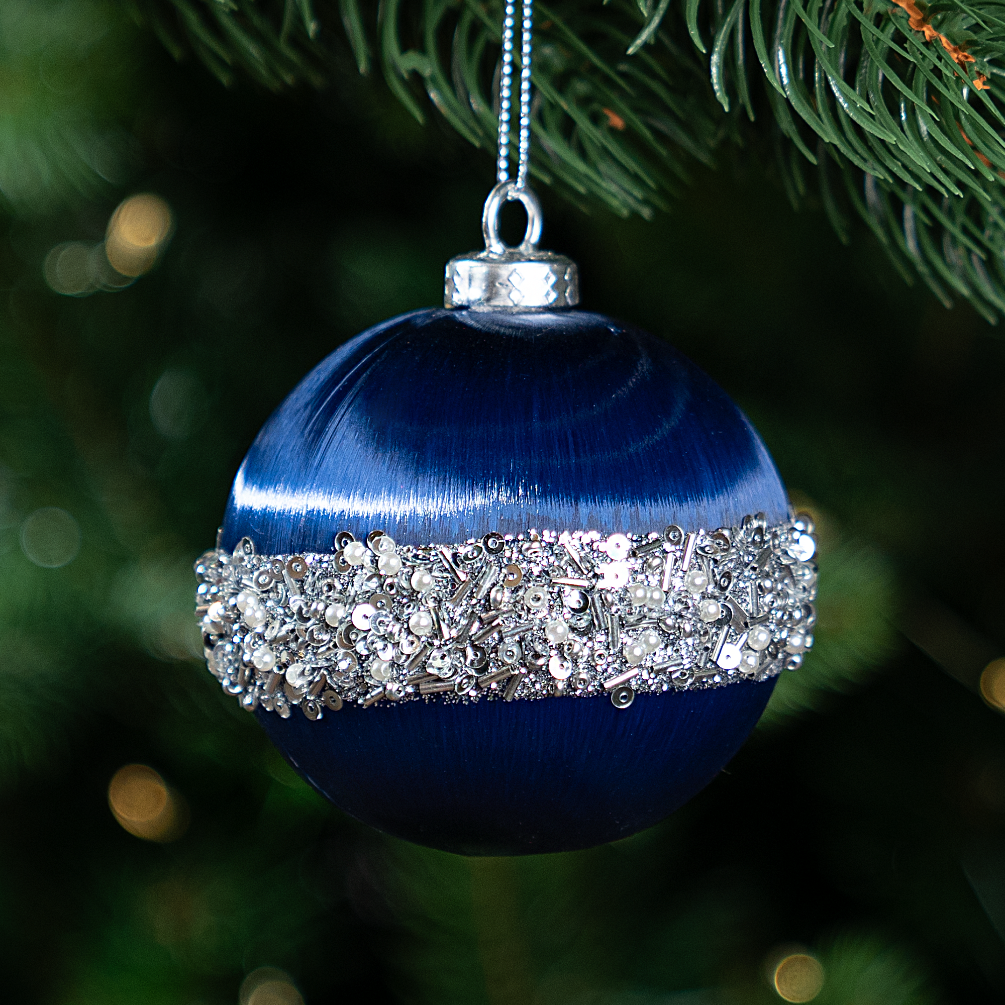 Изображение товара Шар елочный KREAFORTA шелковый ø8 см синий - праздничные украшения для елки