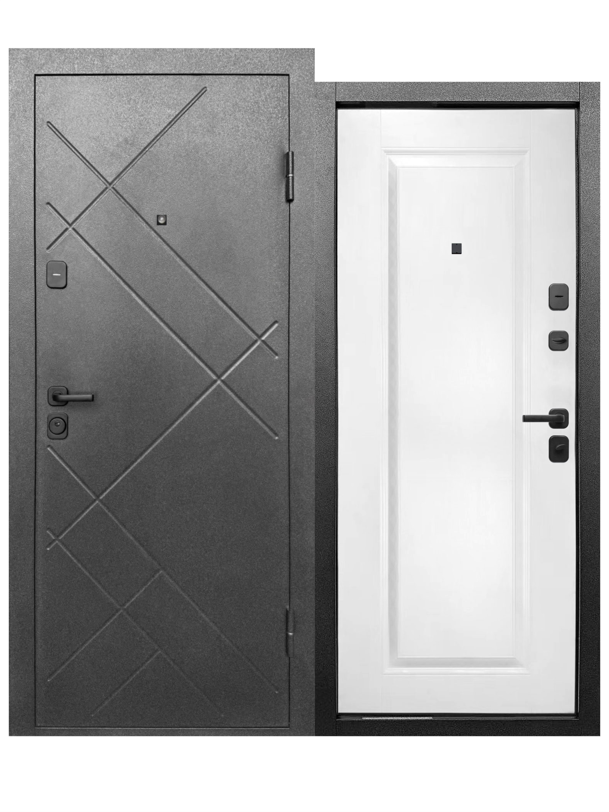 Изображение товара Входная дверь Бриз Штамп МП правый 205x96см цвет букле графит/эмалит белый