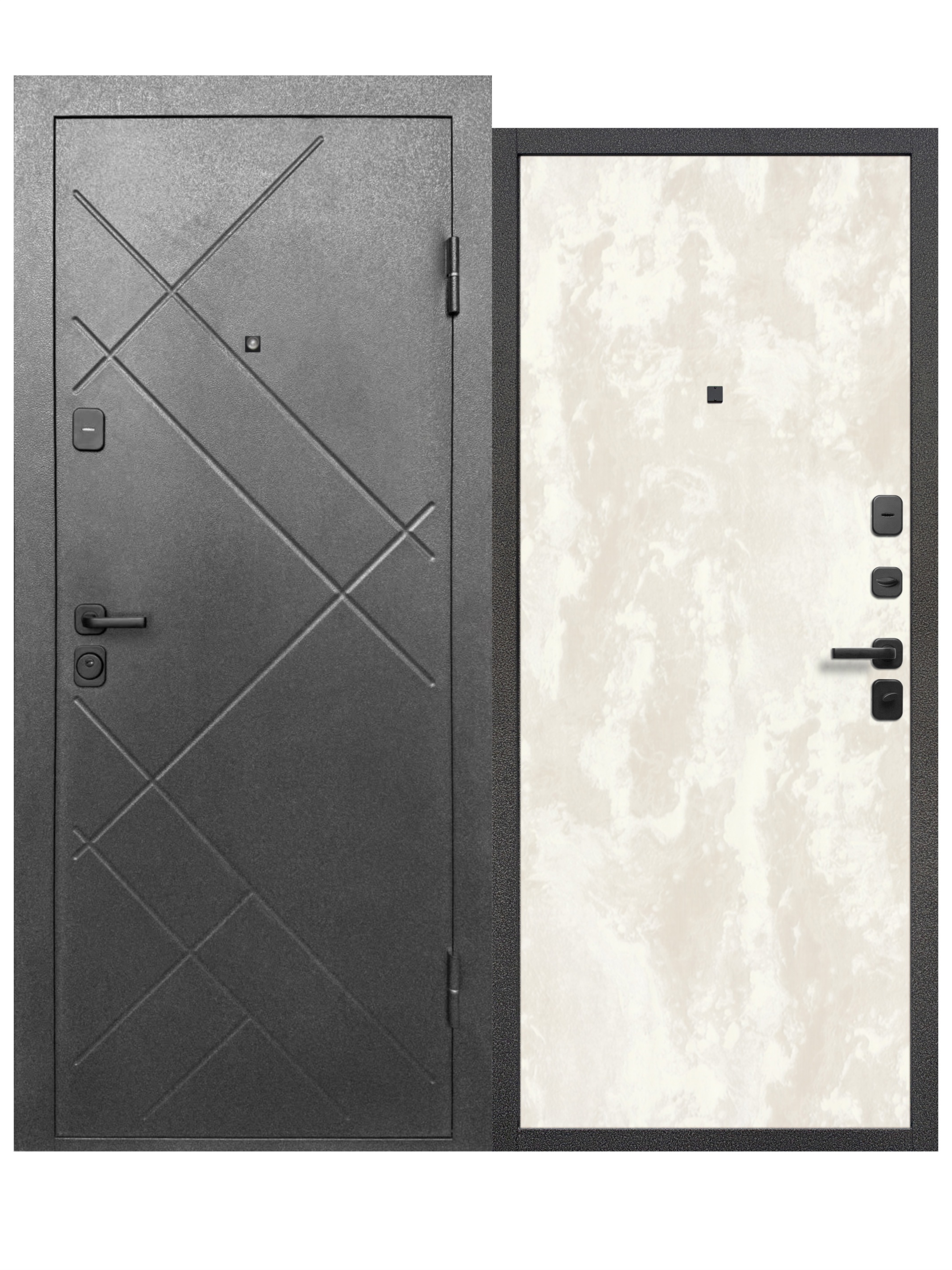 Изображение товара Входная дверь Бриз Штамп МП правый 205x86см цвет букле графит/перламутр
