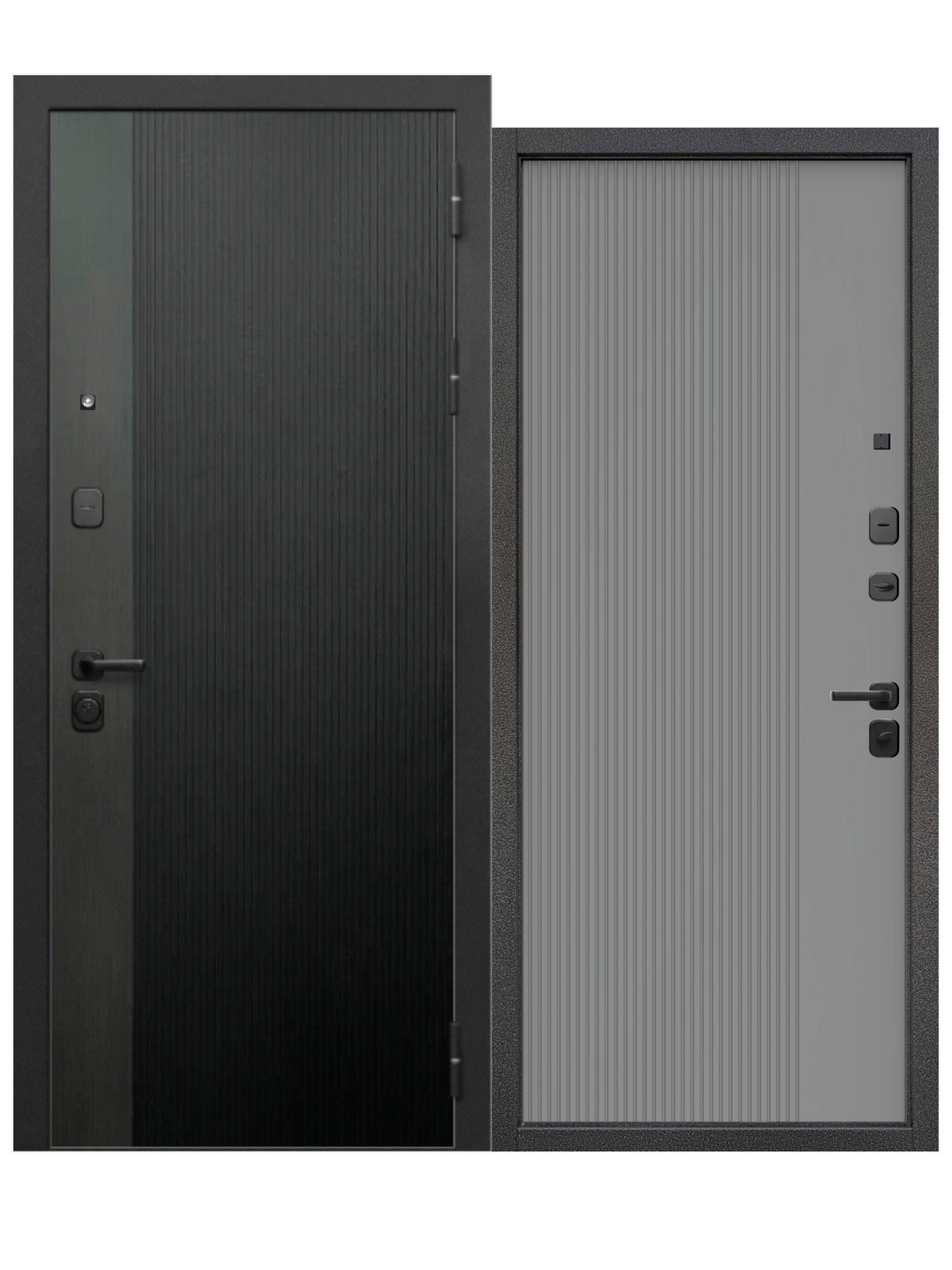 Изображение товара Входная дверь Бриз Вертикаль МП правый 205x96см цвет муар черный и сатин серый/серый