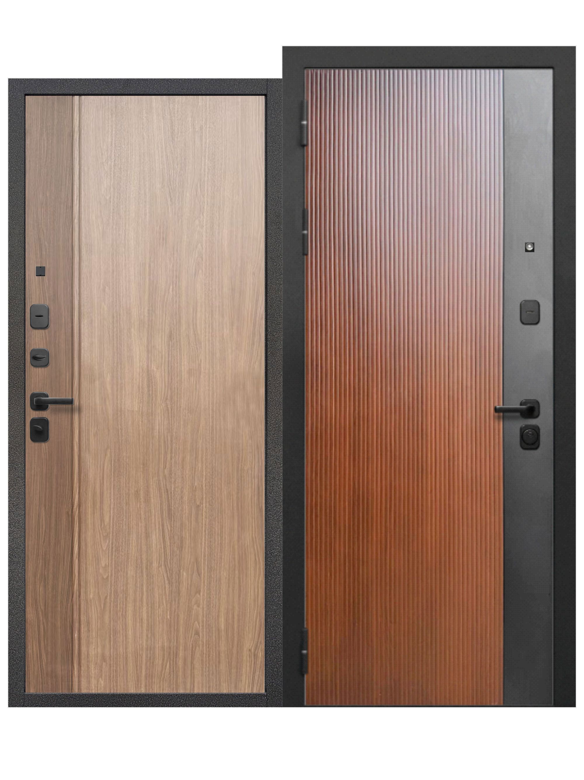 Изображение товара Входная дверь Бриз Вертикаль МП левый 205x96 см, грецкий орех/сатин черный