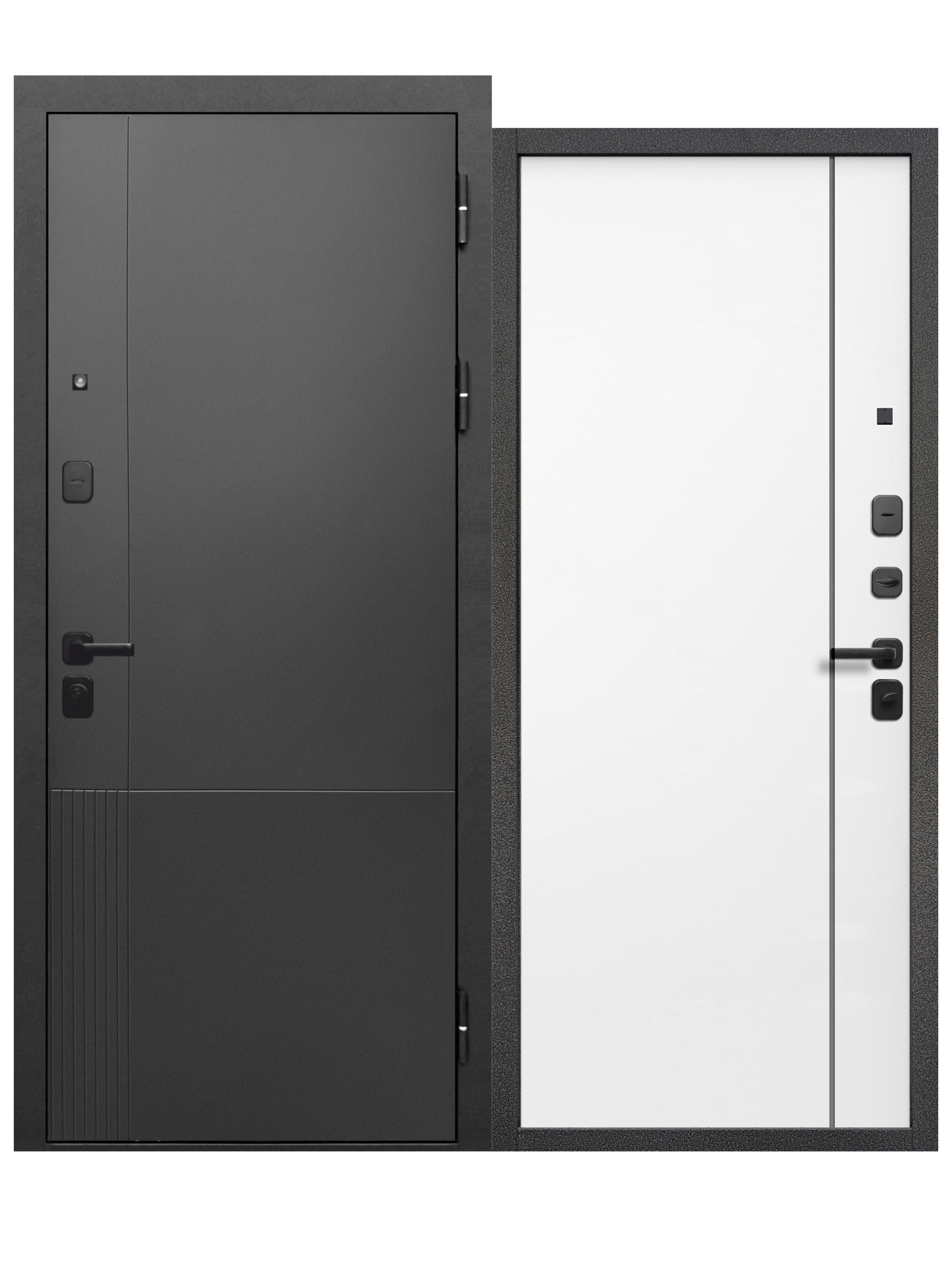 Изображение товара Входная дверь Бриз Штамп Нео МП правый 205x96см цвет муар черный/эмалит белый