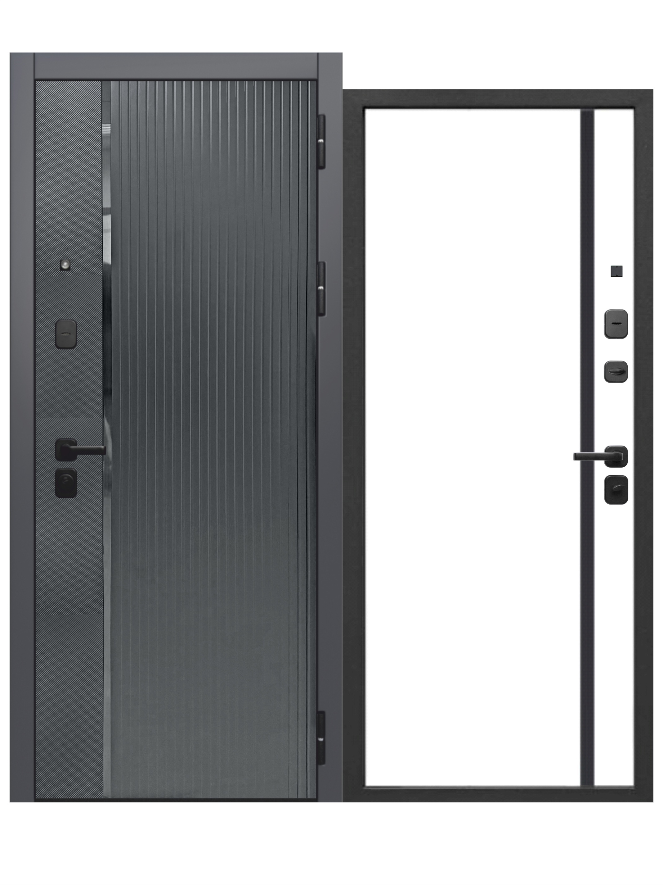 Изображение товара Входная дверь Бриз правый 205x96см цвет карбон и сатин графит/эмалит белый