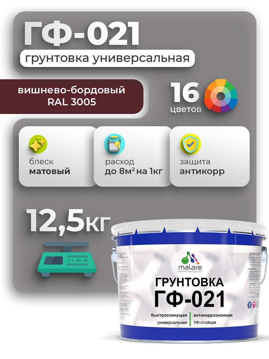 Изображение товара Грунтовка Malare ГФ-021 универсальная для металла, дерева и минеральных поверхностей