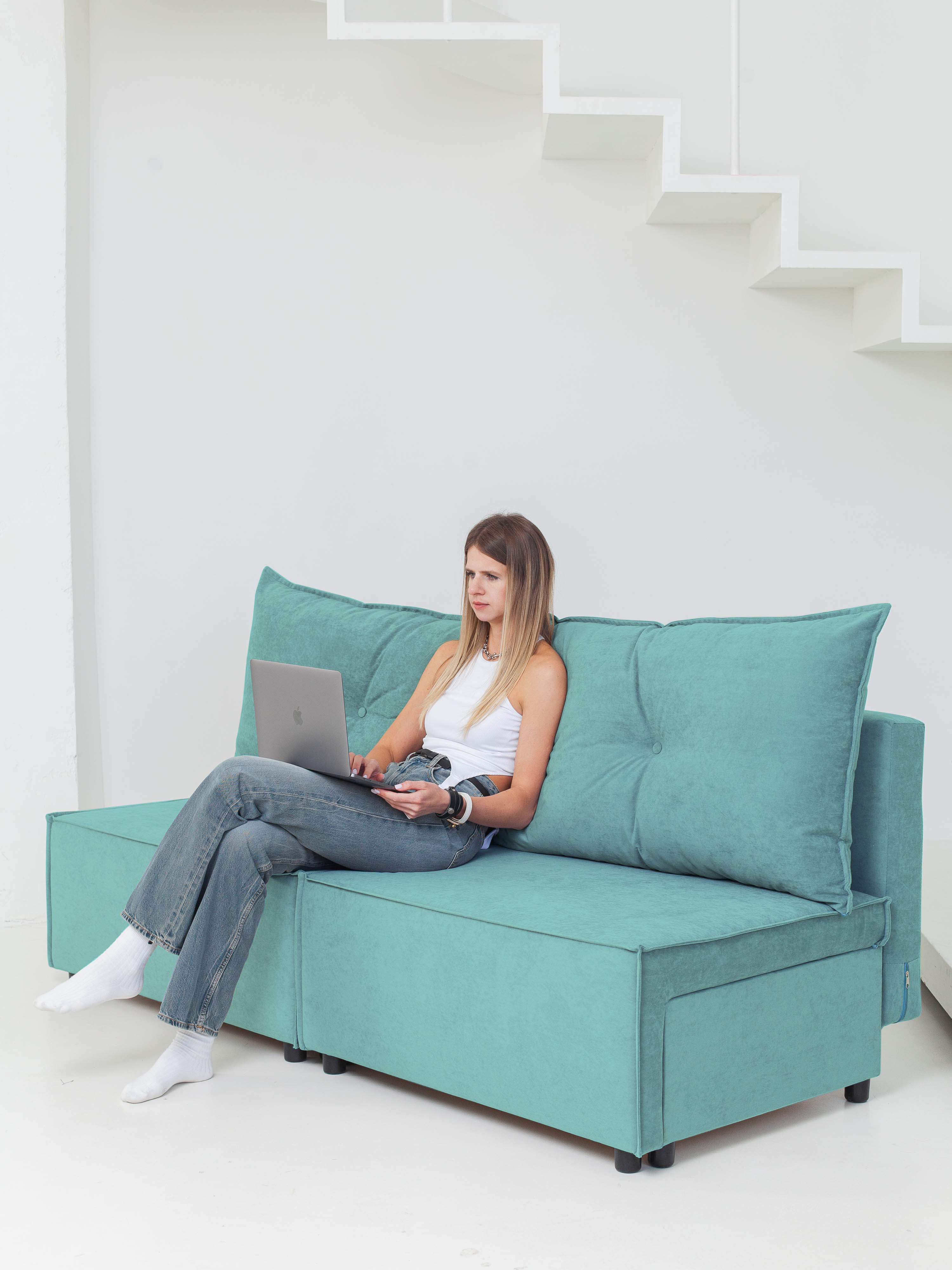 Изображение товара Диван раскладной Cityhd Гонконг 188x94x75 см велюр цвет бирюзовый