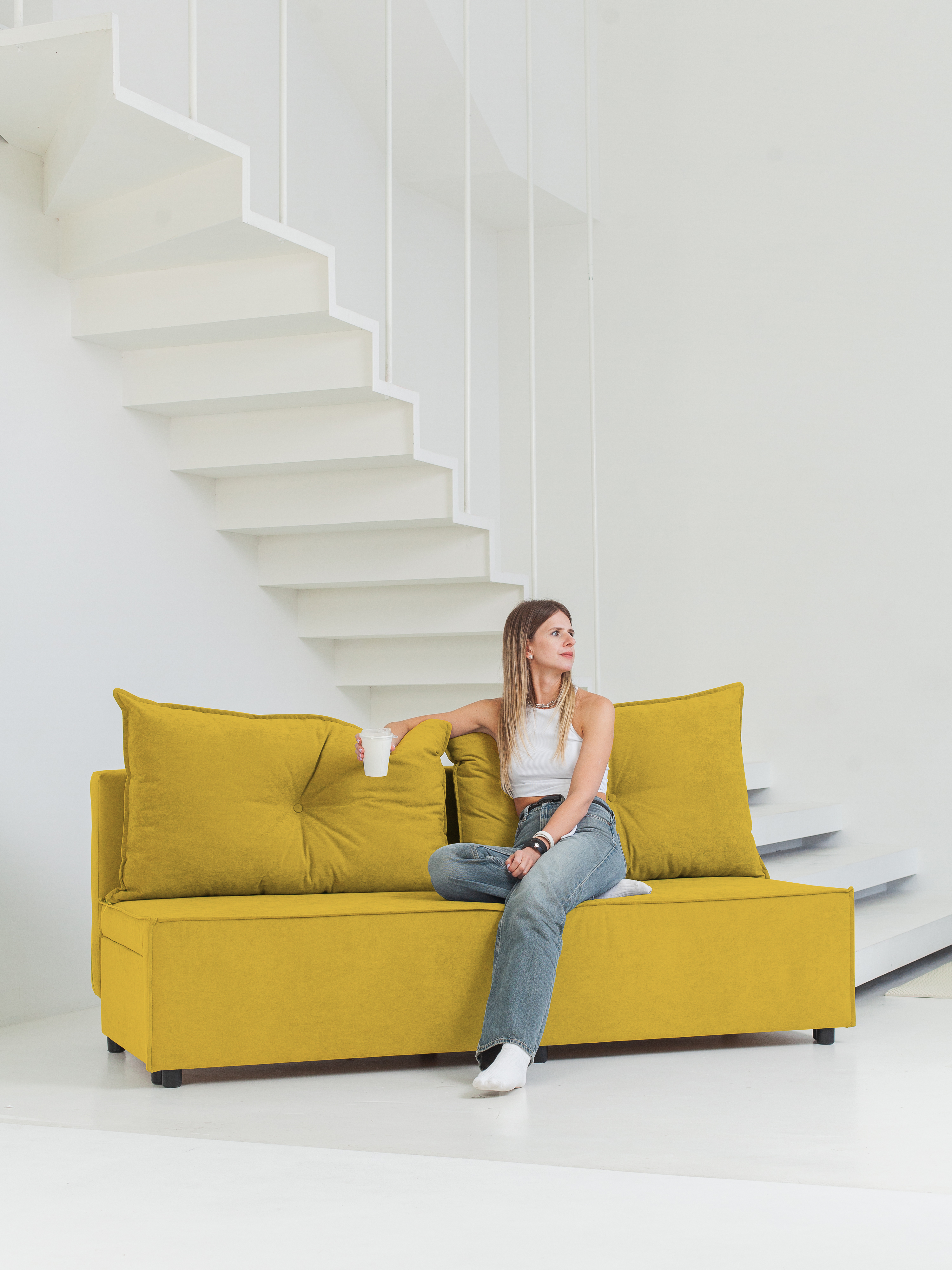 Изображение товара Диван раскладной Cityhd Гонконг 188x94x75 см велюр цвет горчичный