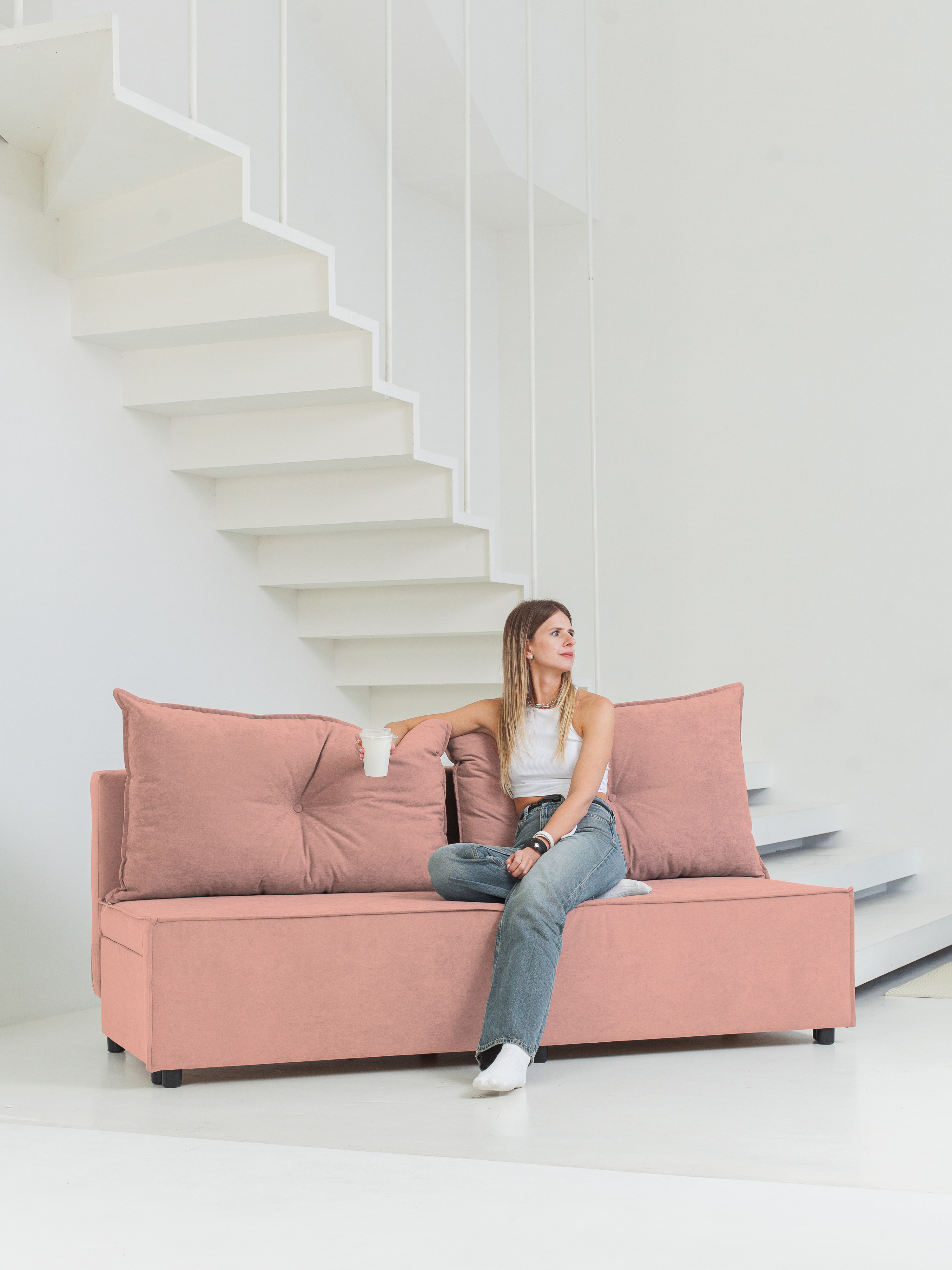 Изображение товара Диван раскладной Cityhd Гонконг 188x94x75 см велюр цвет розовый