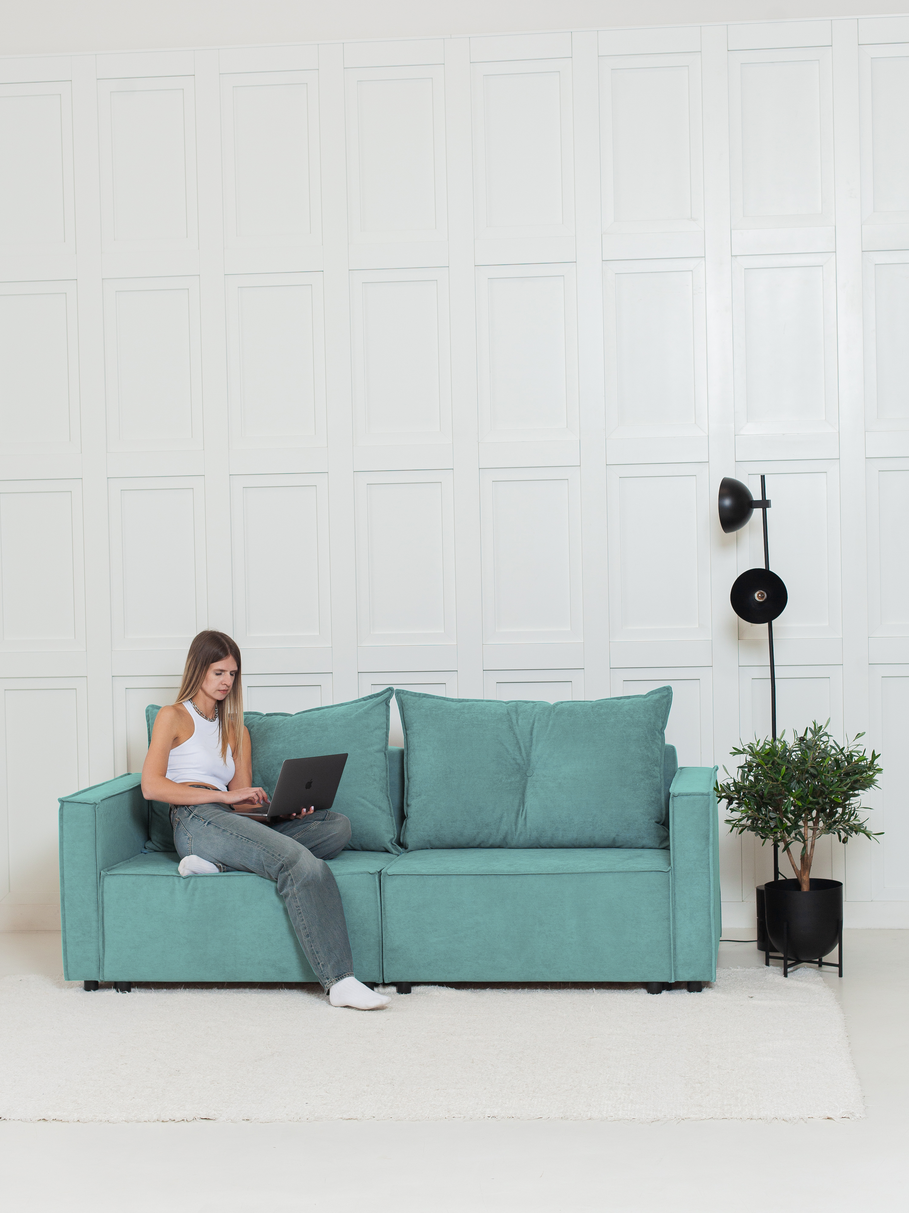 Изображение товара Диван раскладной Cityhd Гонконг Про, велюр, бирюзовый, 188х130 см