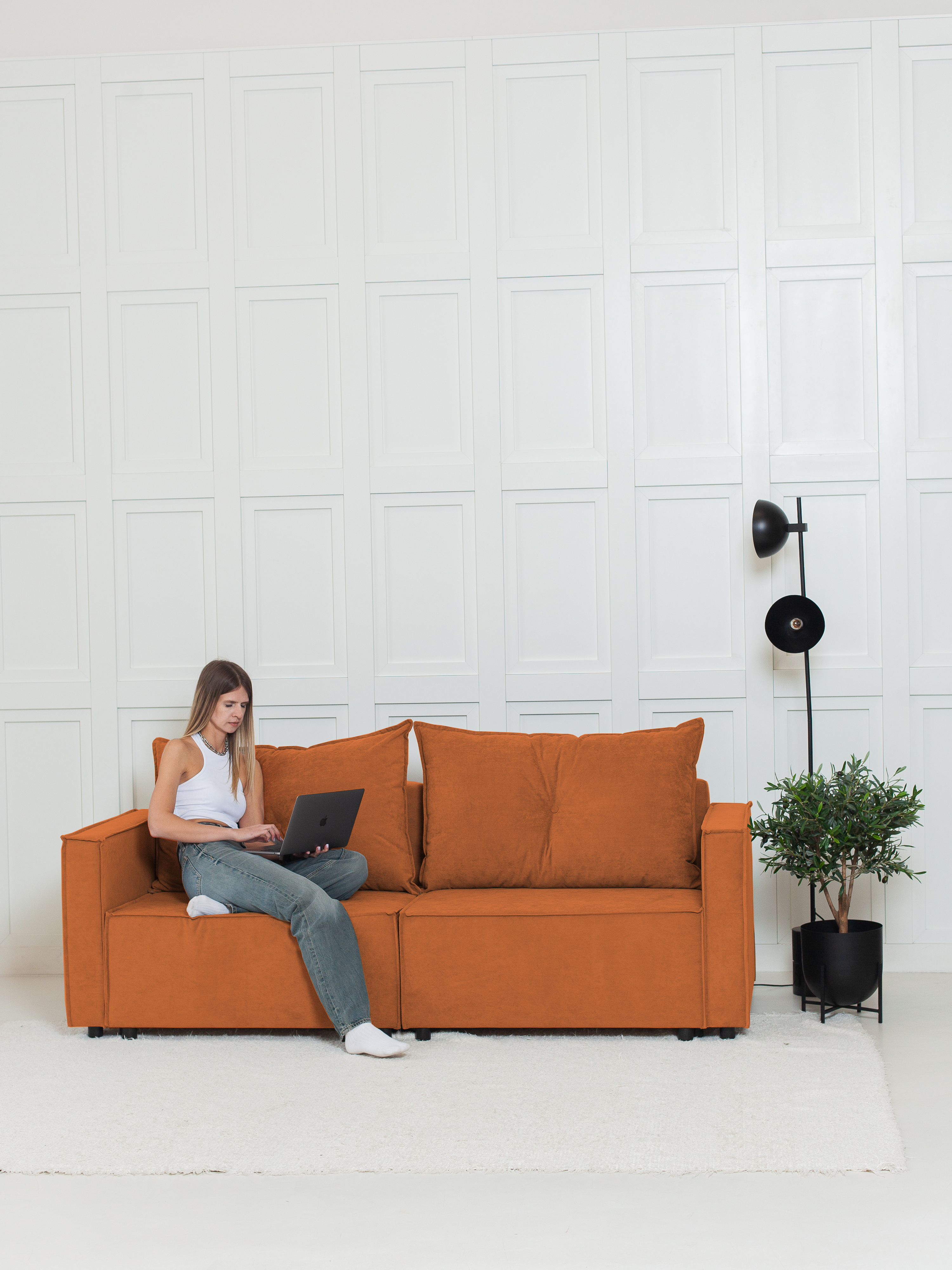 Изображение товара Диван раскладной Cityhd Гонконг Про 212x90x80 см велюр цвет оранжевый / медный