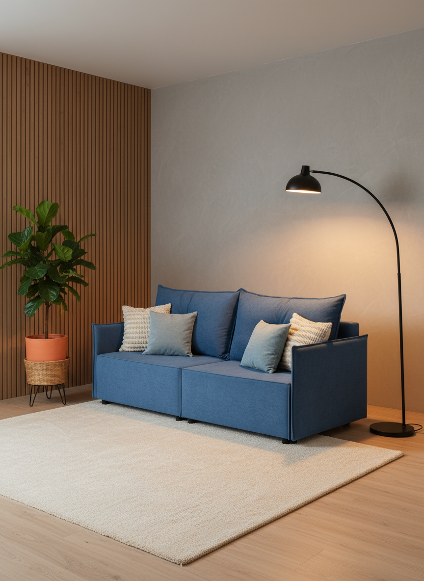Изображение товара Диван раскладной CITYHD Гонконг Слим синий велюр 200x90x80 см