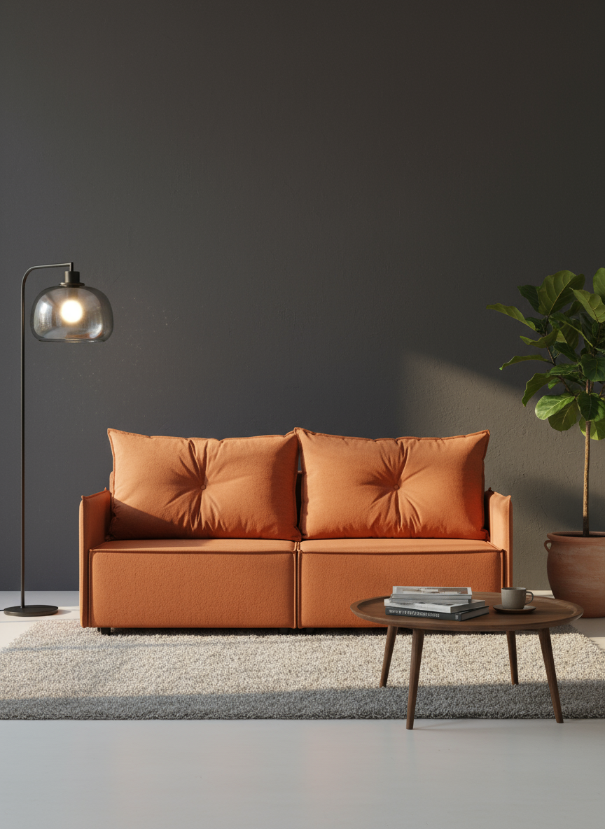 Изображение товара Диван раскладной CITYHD Гонконг Слим 200x90 см оранжевый велюр