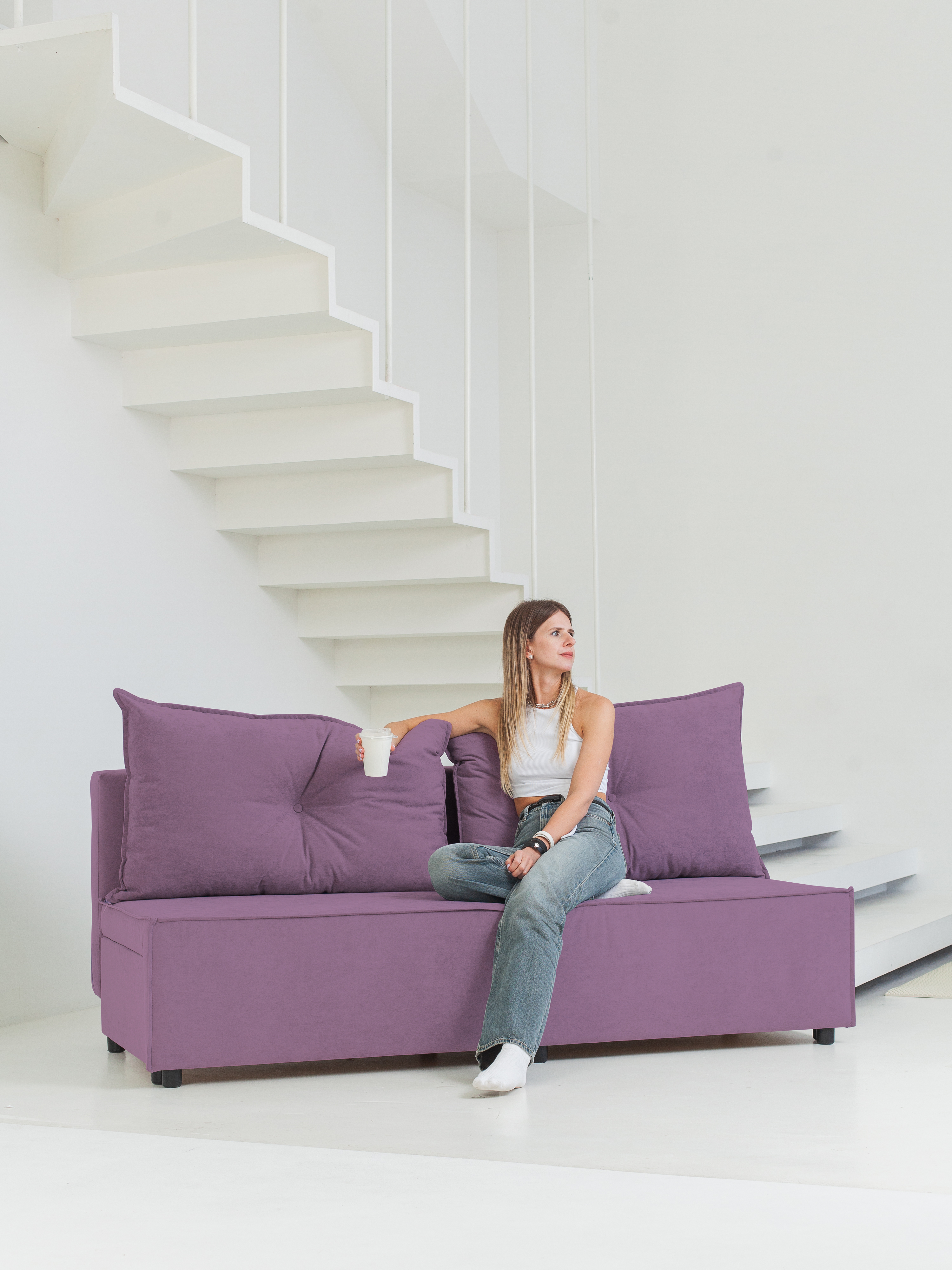 Изображение товара Диван раскладной Cityhd Гонконг велюр 188x94x75 см фиолетовый