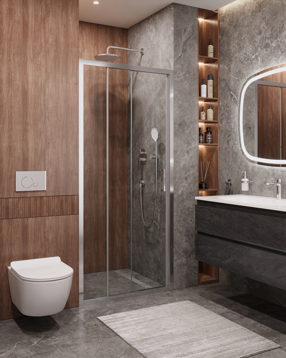 Изображение товара Душевая дверь Cezares Molveno-BF-3-90-C-Cr-IV 90см эффект стекла прозрачный раздвижной