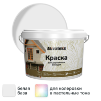 Изображение товара Краска для деревянных фасадов Akvateks База А матовая 9л белая