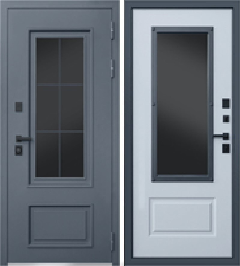 Изображение товара Входная дверь Rex 32, 205x96 см, серый искра/белый матовый, 2 замка