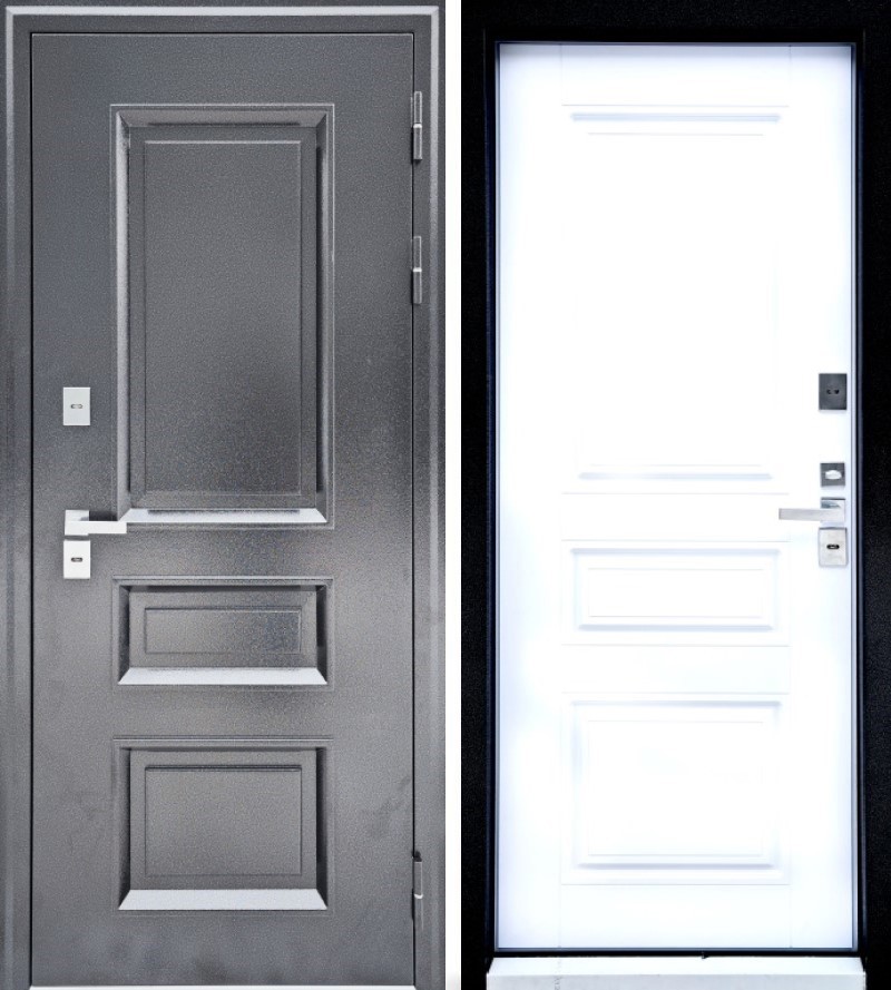 Изображение товара Rex 34 — входная дверь, правый монтаж, 205x96 см, антик серебро/матовый белый