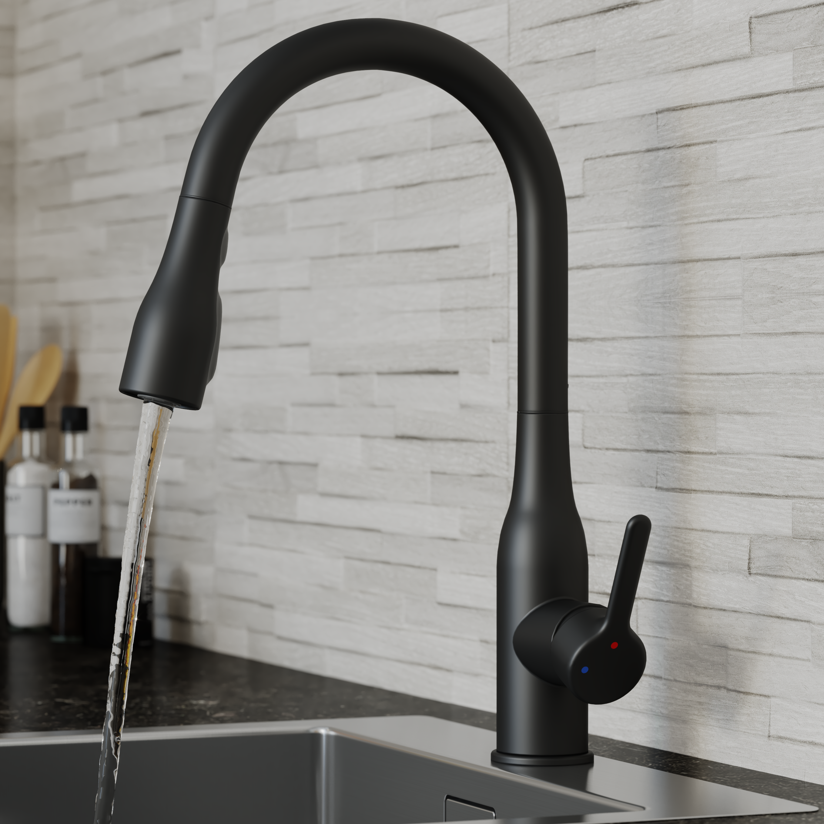 Изображение товара Кухонный смеситель Fanny выдвижной черный матовый однорычажный