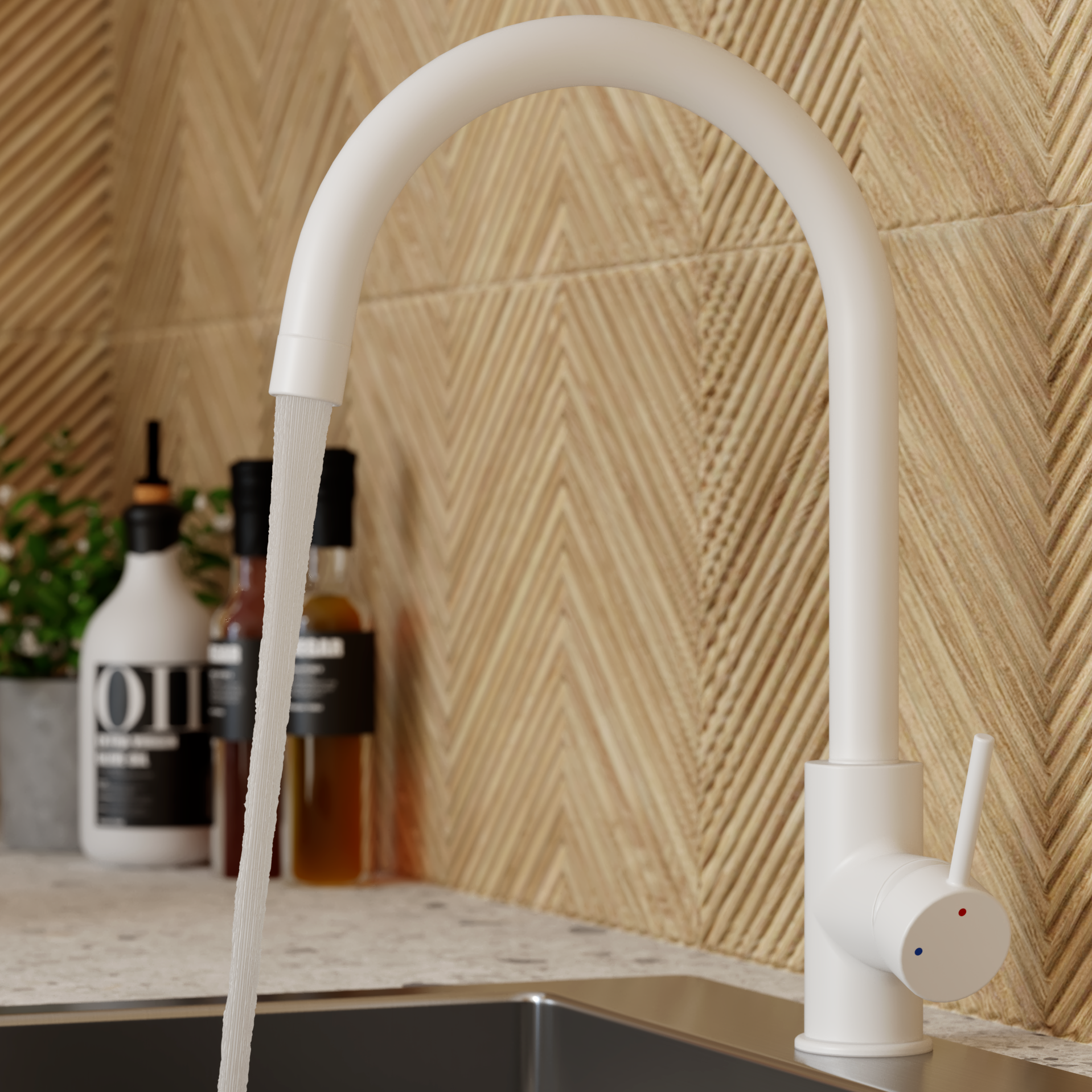 Изображение товара Кухонный смеситель Loa с высоким носиком и поворотным изливом, белый