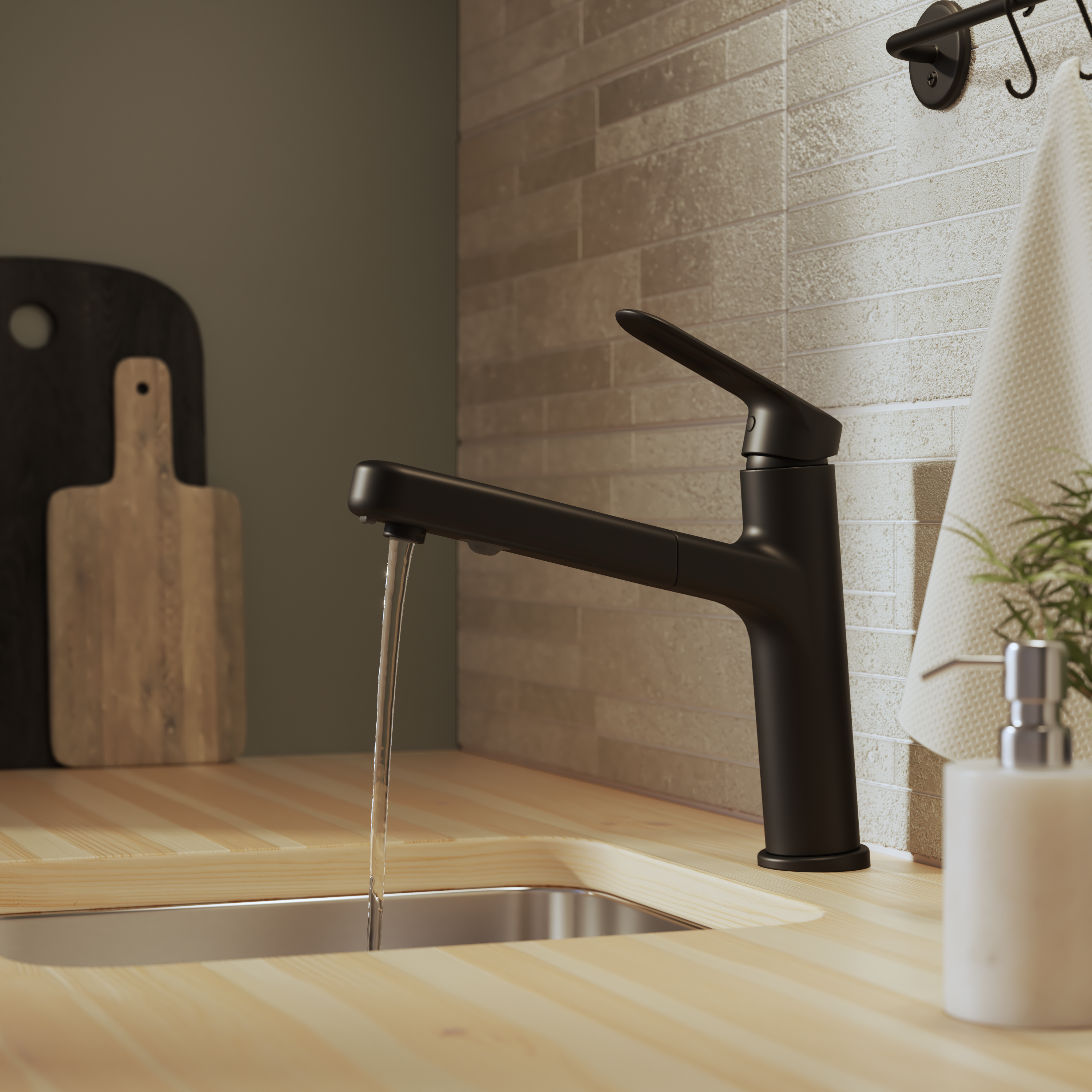 Изображение товара Смеситель кухонный Icone общая высота 24.7 см цвет черный матовый