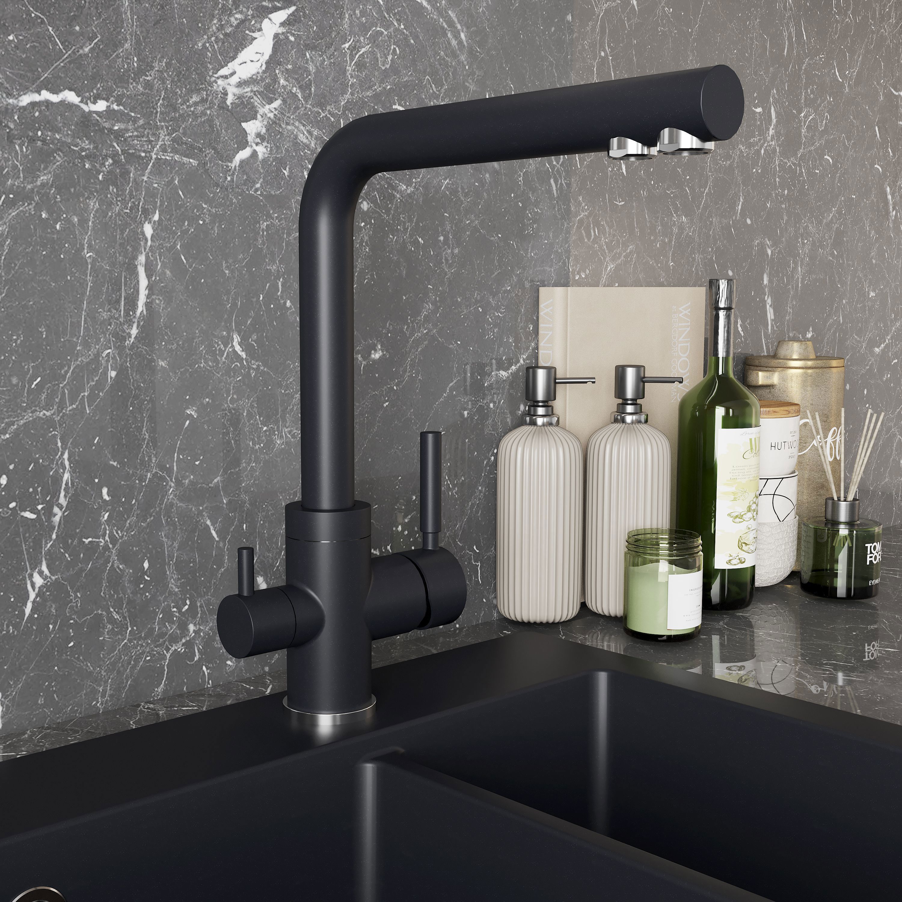 Изображение товара Смеситель кухонный Луза общая высота 34.7 см цвет черный