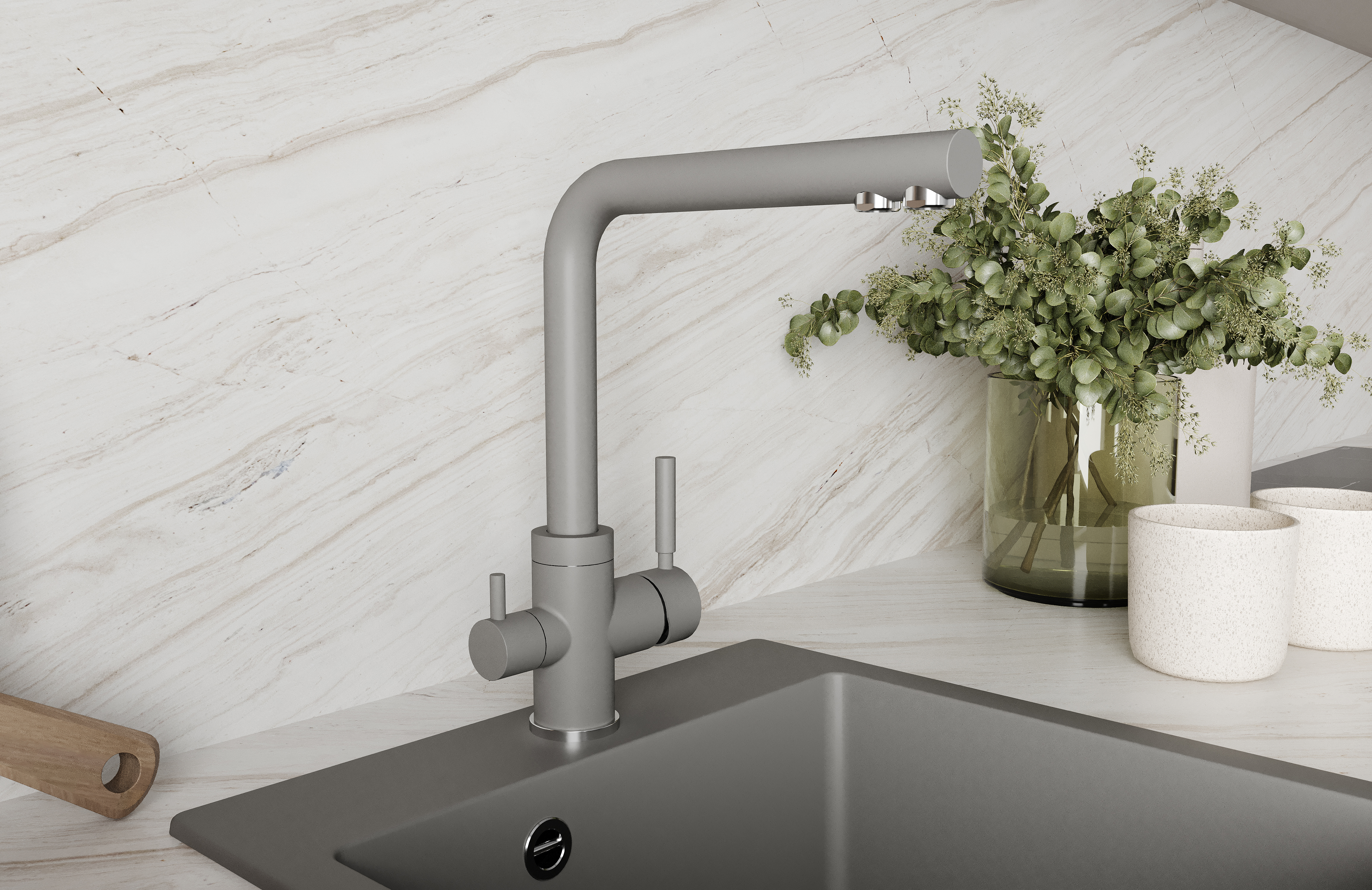 Изображение товара Смеситель кухонный Луза общая высота 34.7 см цвет серый шелк