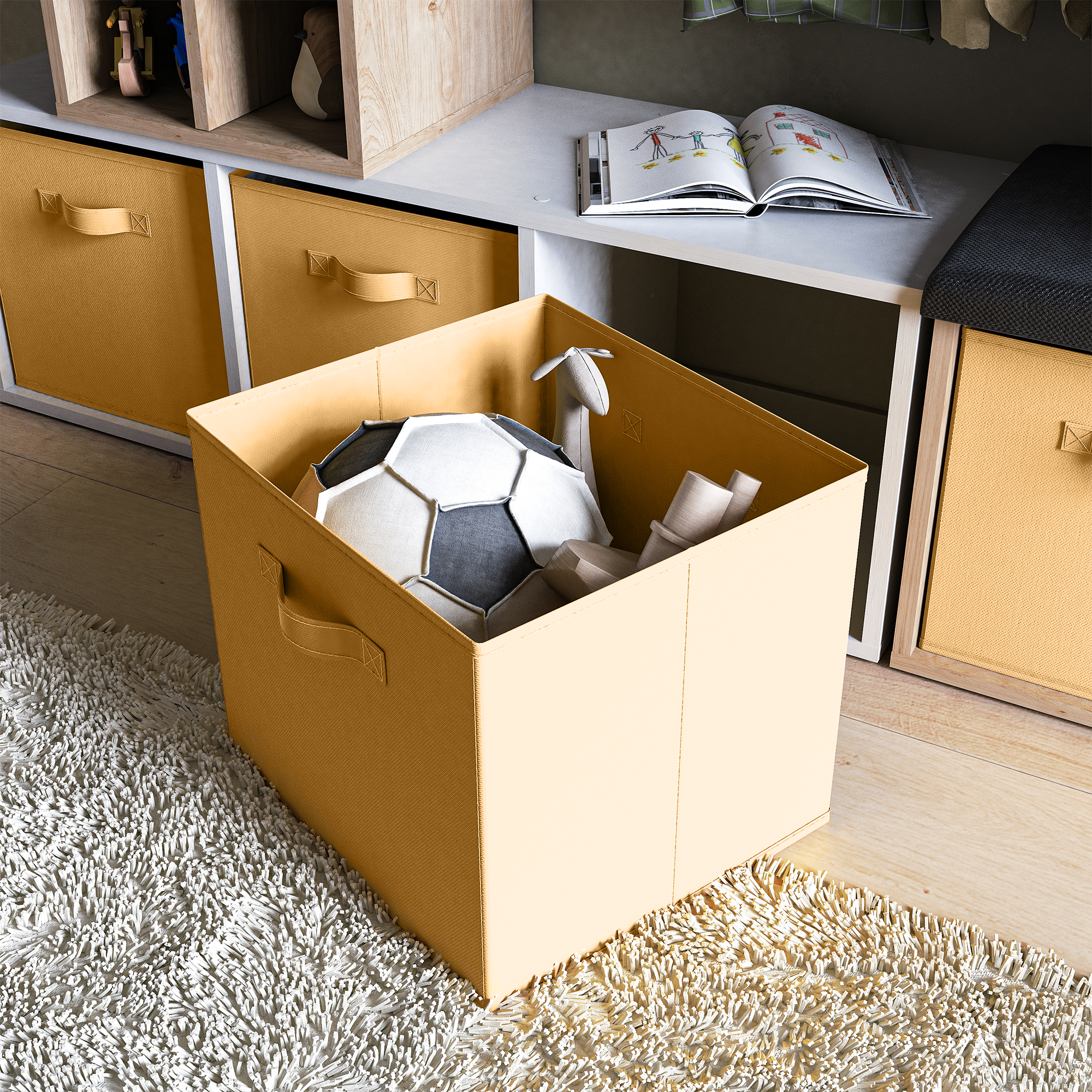 Изображение товара Короб-органайзер KONSENSA 31x31x31 см из полиэстера желтый компактный и прочный