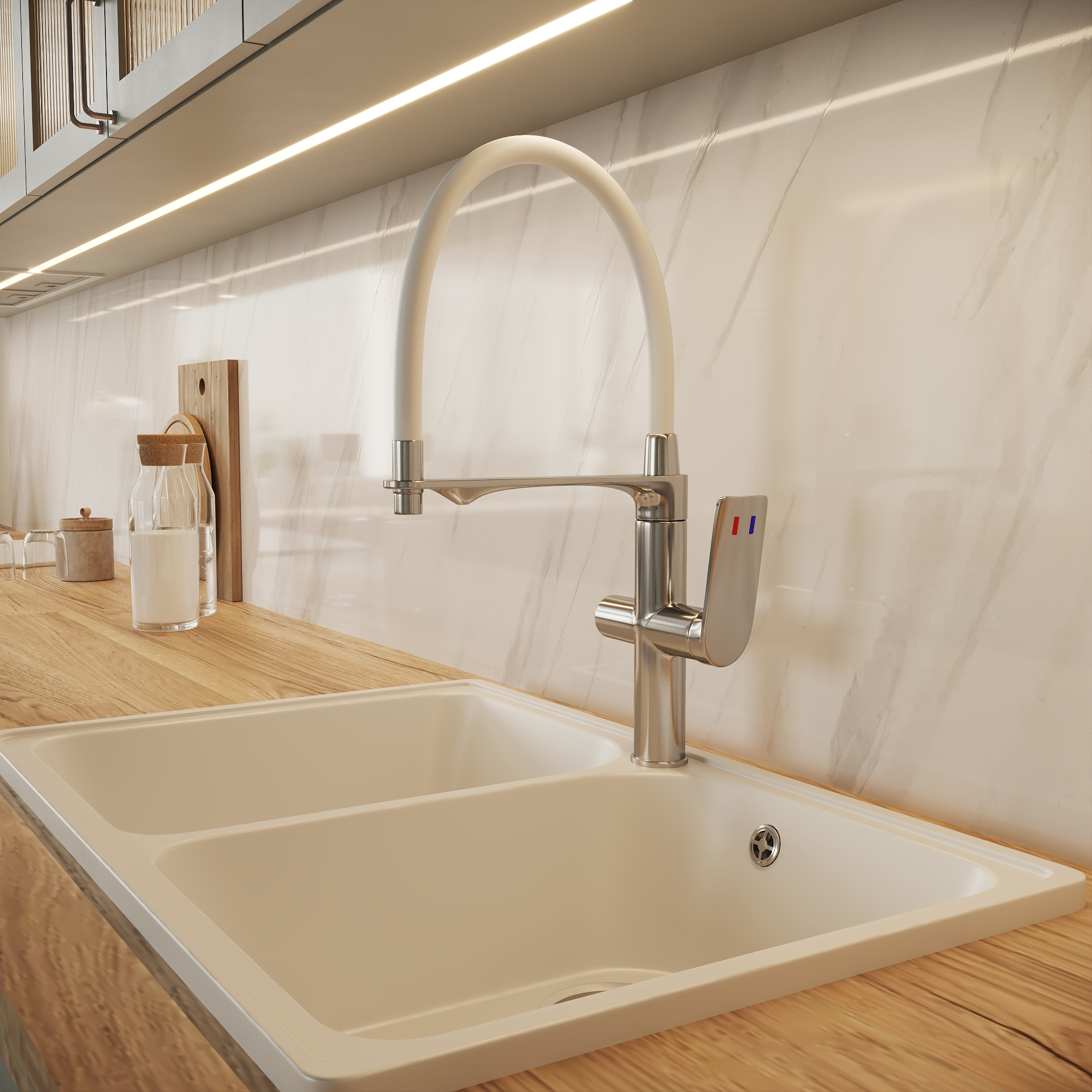 Изображение товара Смеситель кухонный Нея высота 47.8 см с фильтром цвет хром/белый