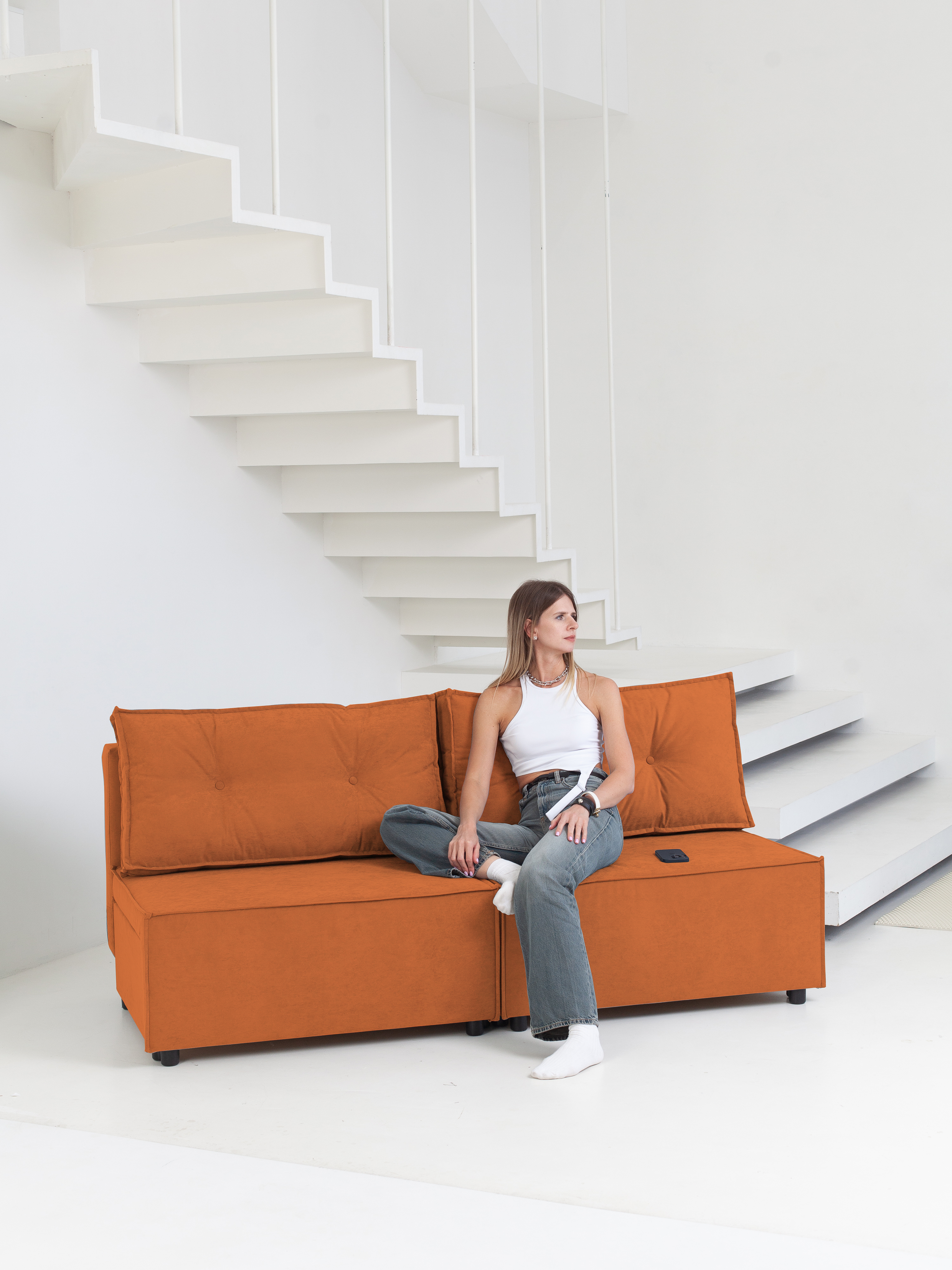 Изображение товара Диван раскладной Cityhd Цюрих 188x94x75 см велюр цвет оранжевый