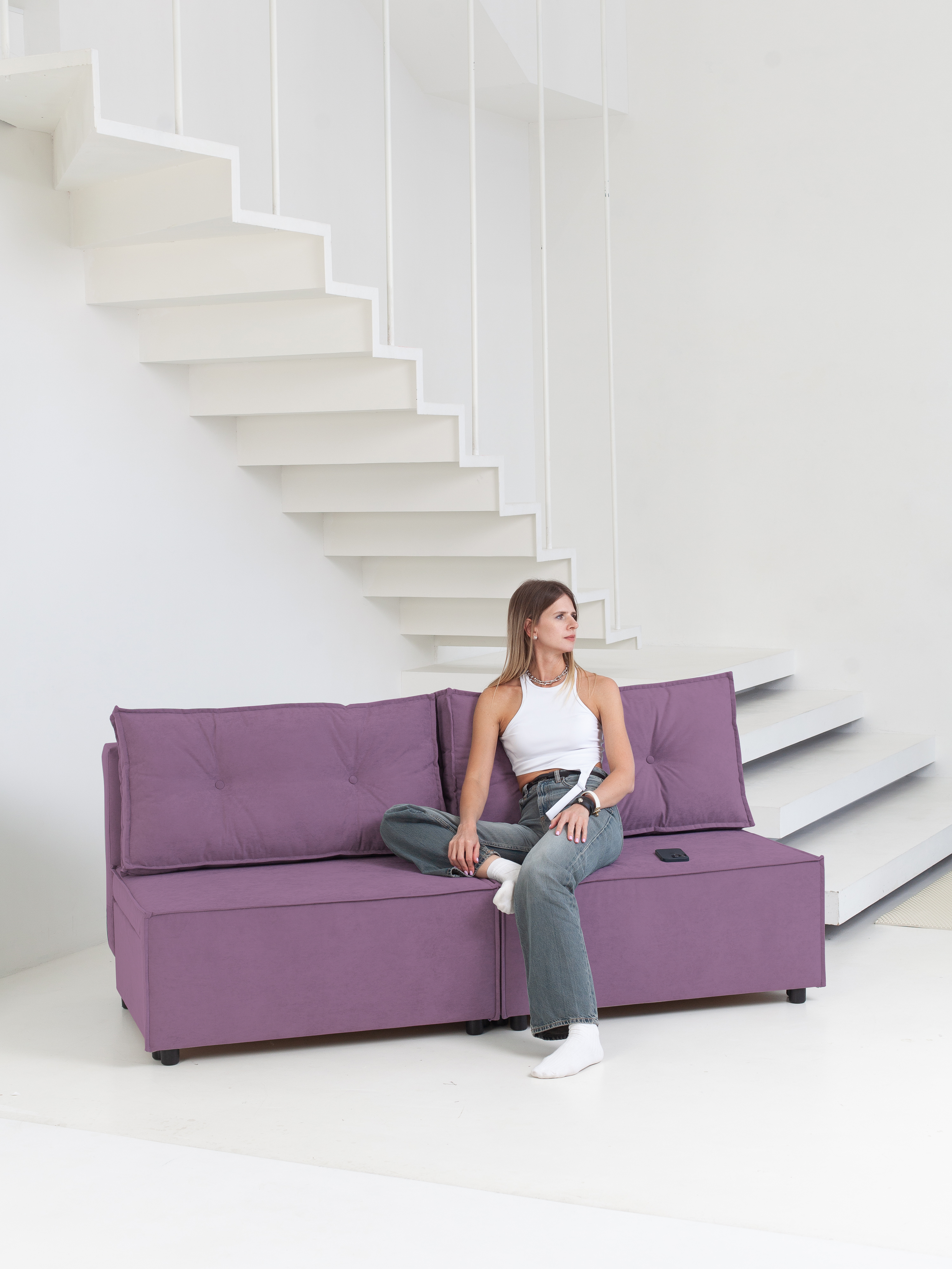 Изображение товара Диван раскладной CITYHD Цюрих велюр фиолетовый 188x94x75 см