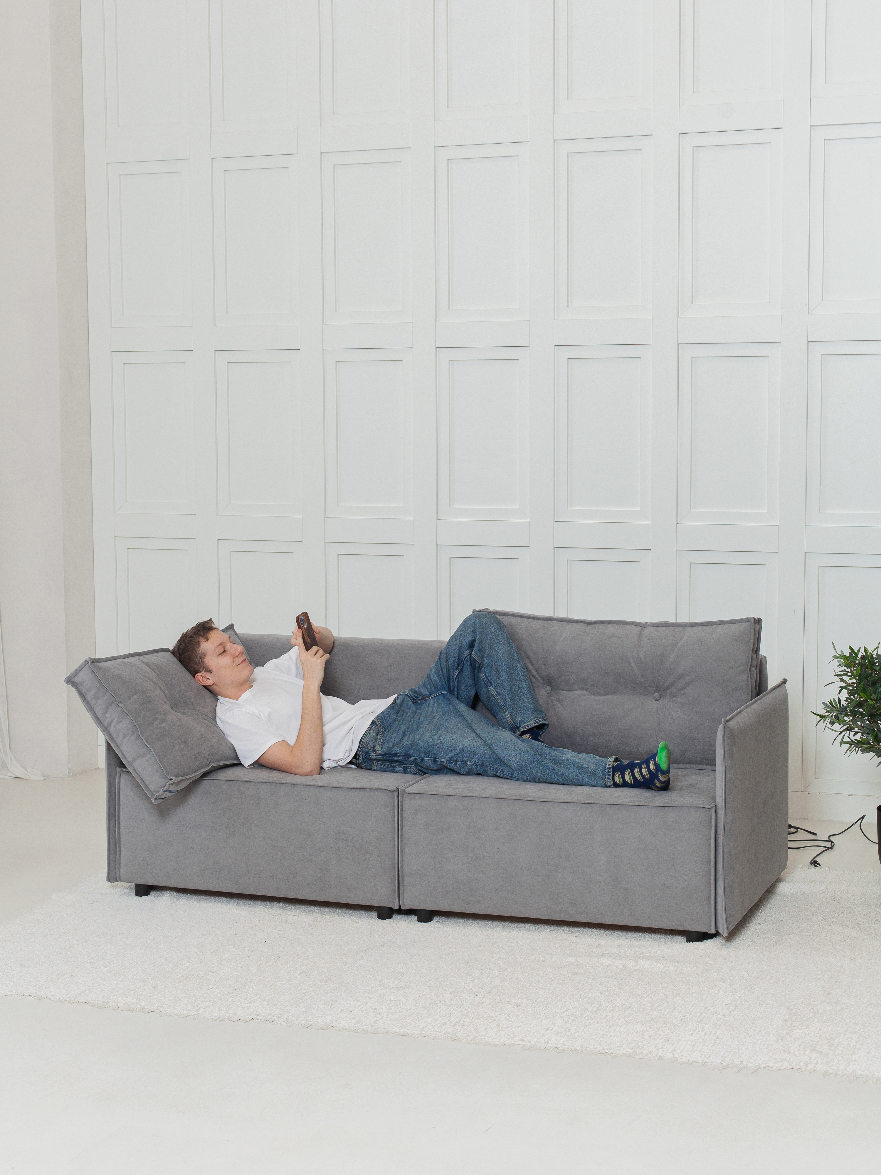 Изображение товара Диван раскладной Cityhd Цюрих Слим 200x90x80 см серый велюр