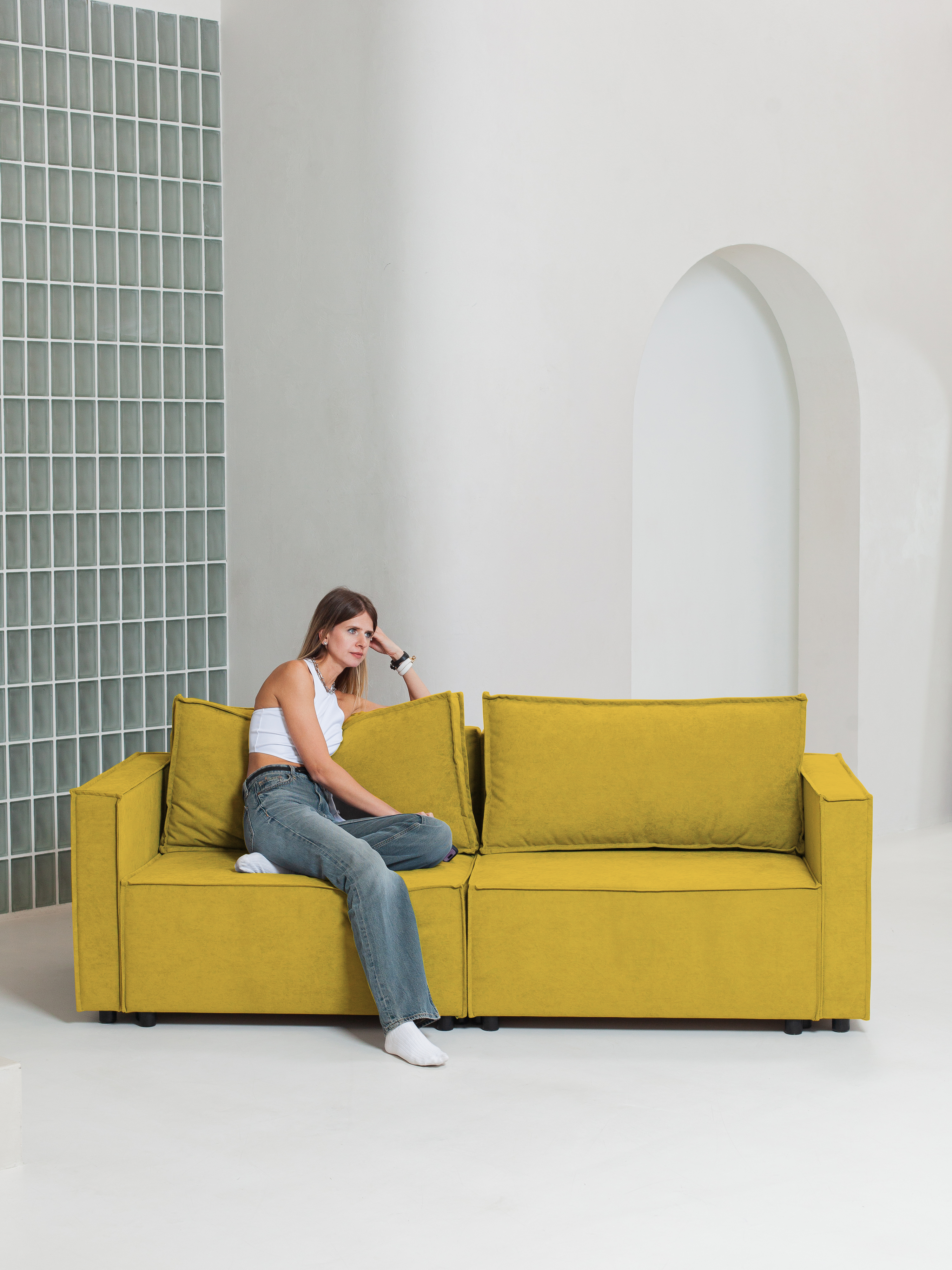 Изображение товара Диван раскладной Cityhd Парма Про 212x90x80 см велюр горчичный