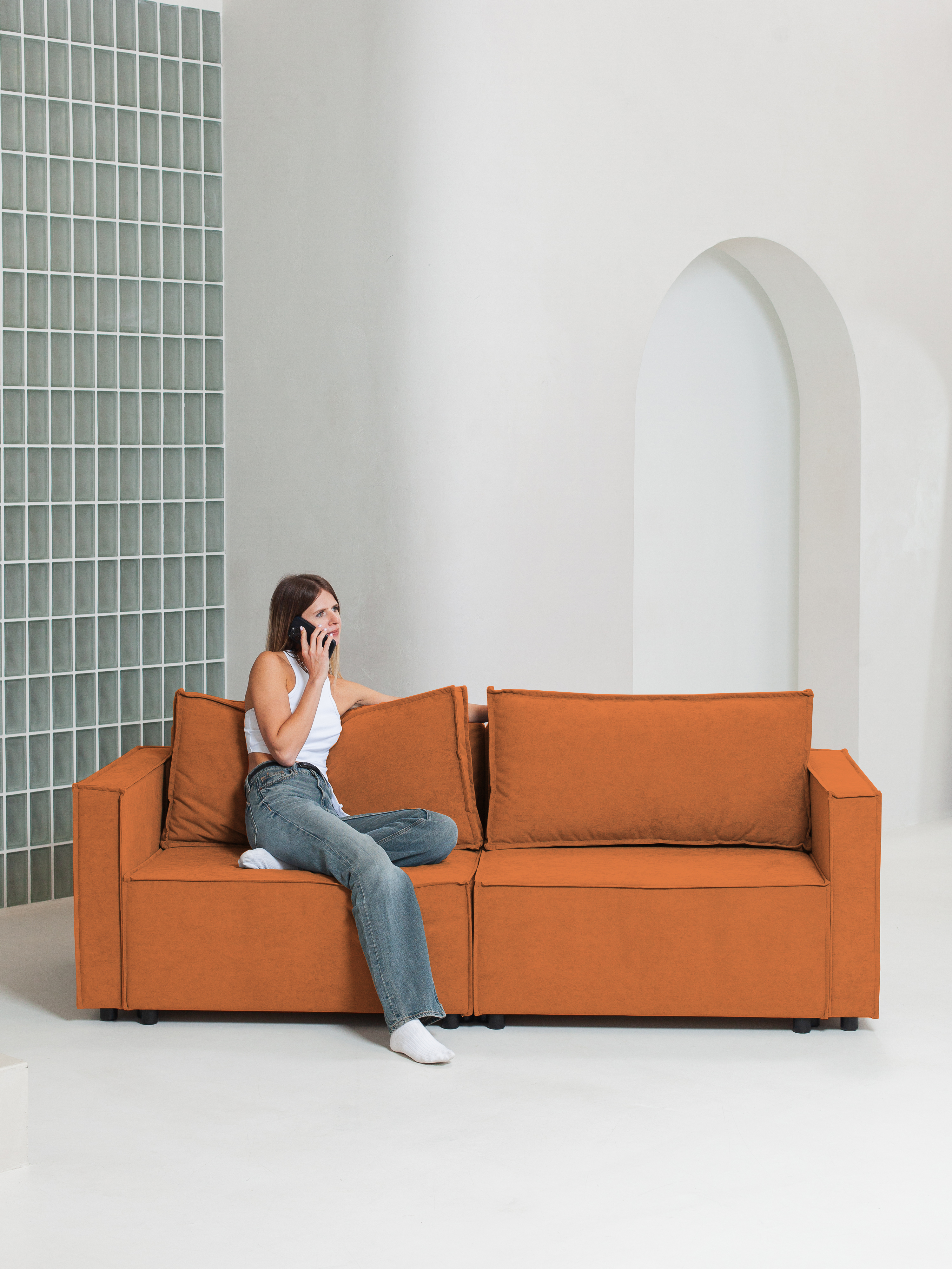 Изображение товара Диван раскладной Cityhd Парма Про велюр оранжевый 212x90x80 см