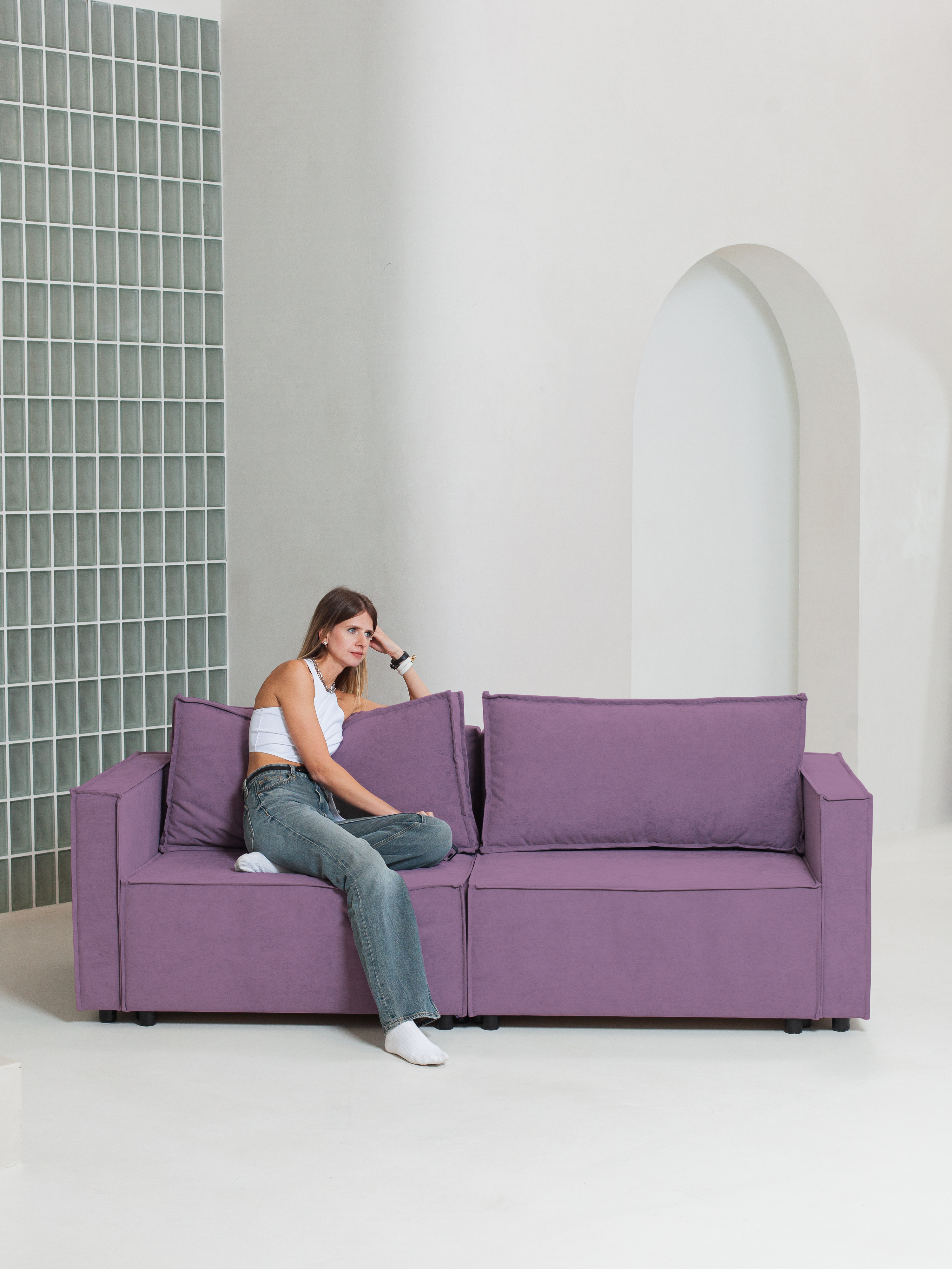 Изображение товара Диван раскладной Cityhd Парма Про 212x90x80 см велюр фиолетовый