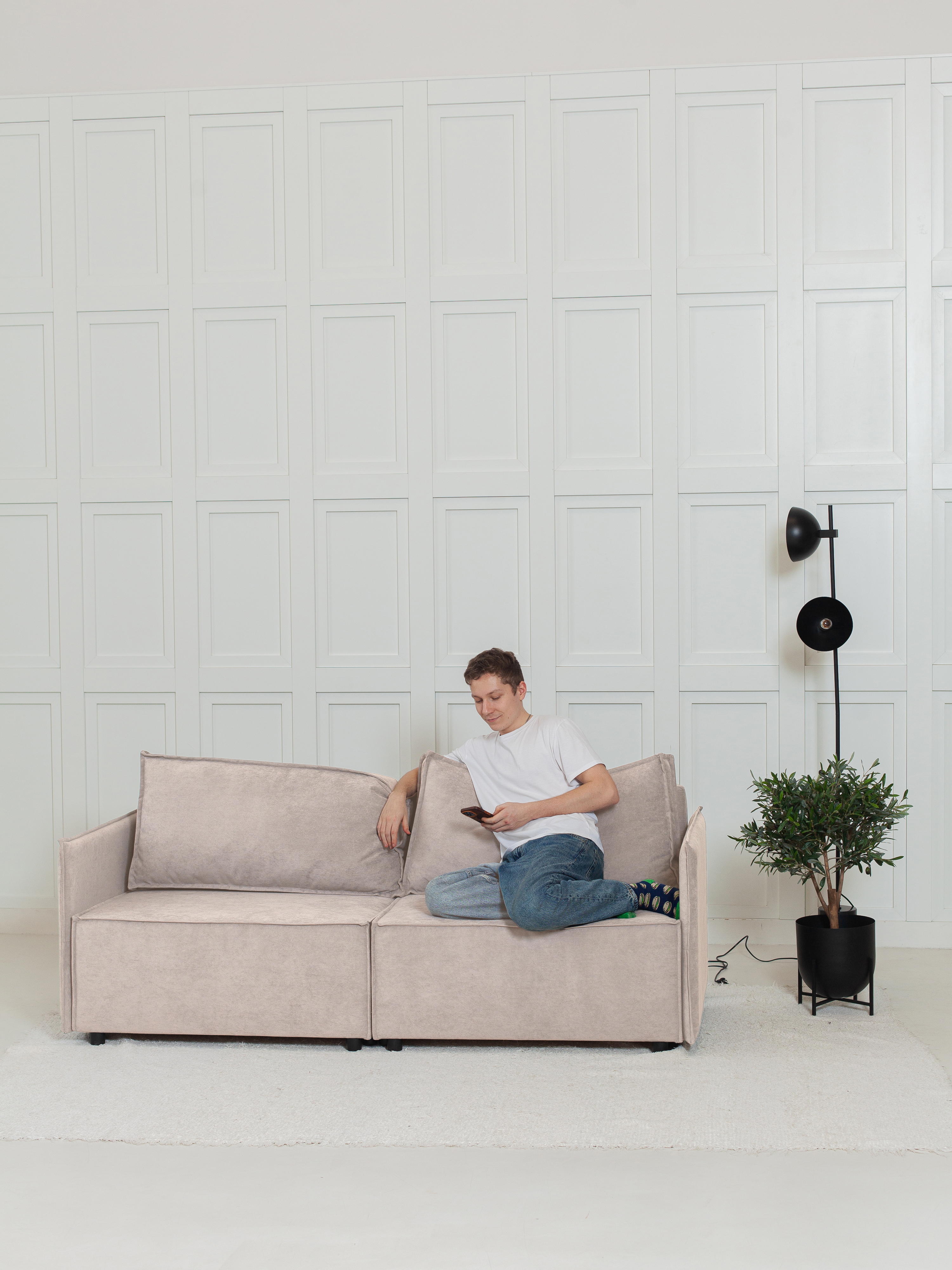 Изображение товара Диван раскладной Cityhd Парма Слим 200x90x80 см велюр цвет бежевый