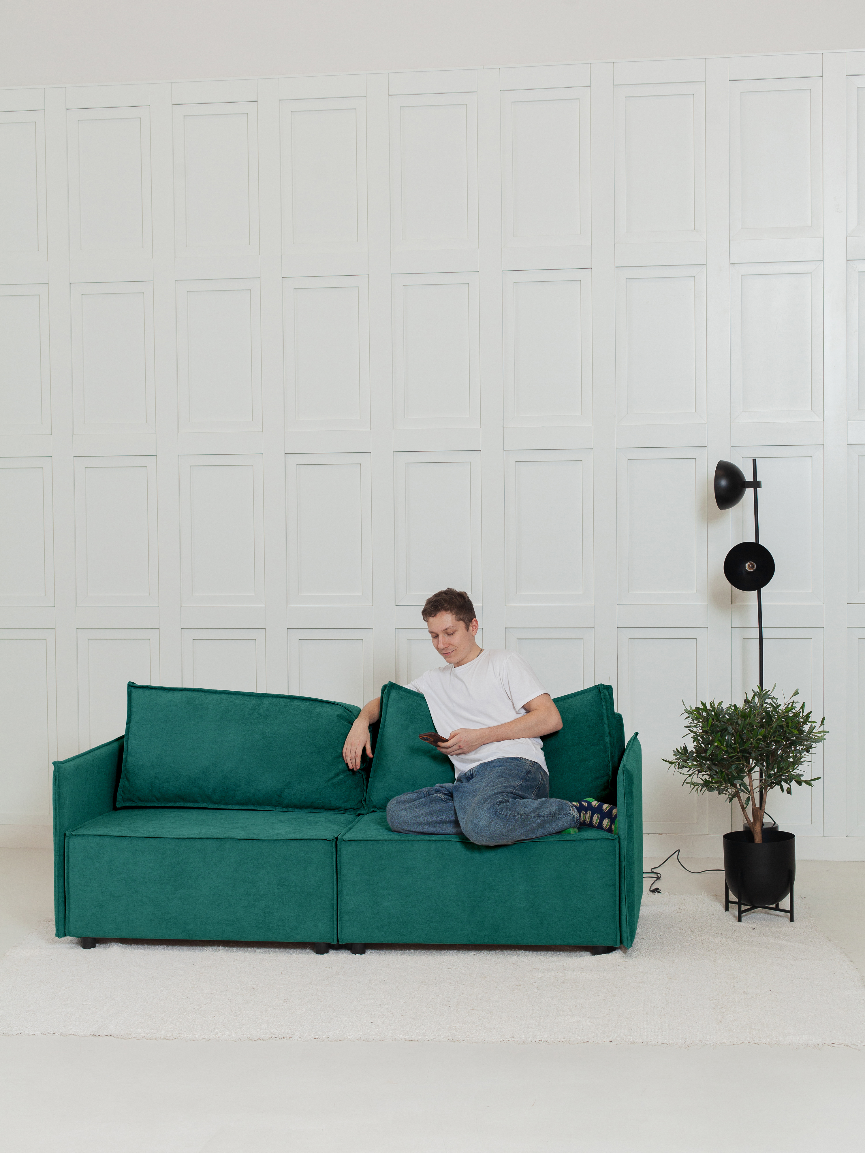 Изображение товара Диван раскладной Cityhd Парма Слим 200х90 см велюр зеленый современный