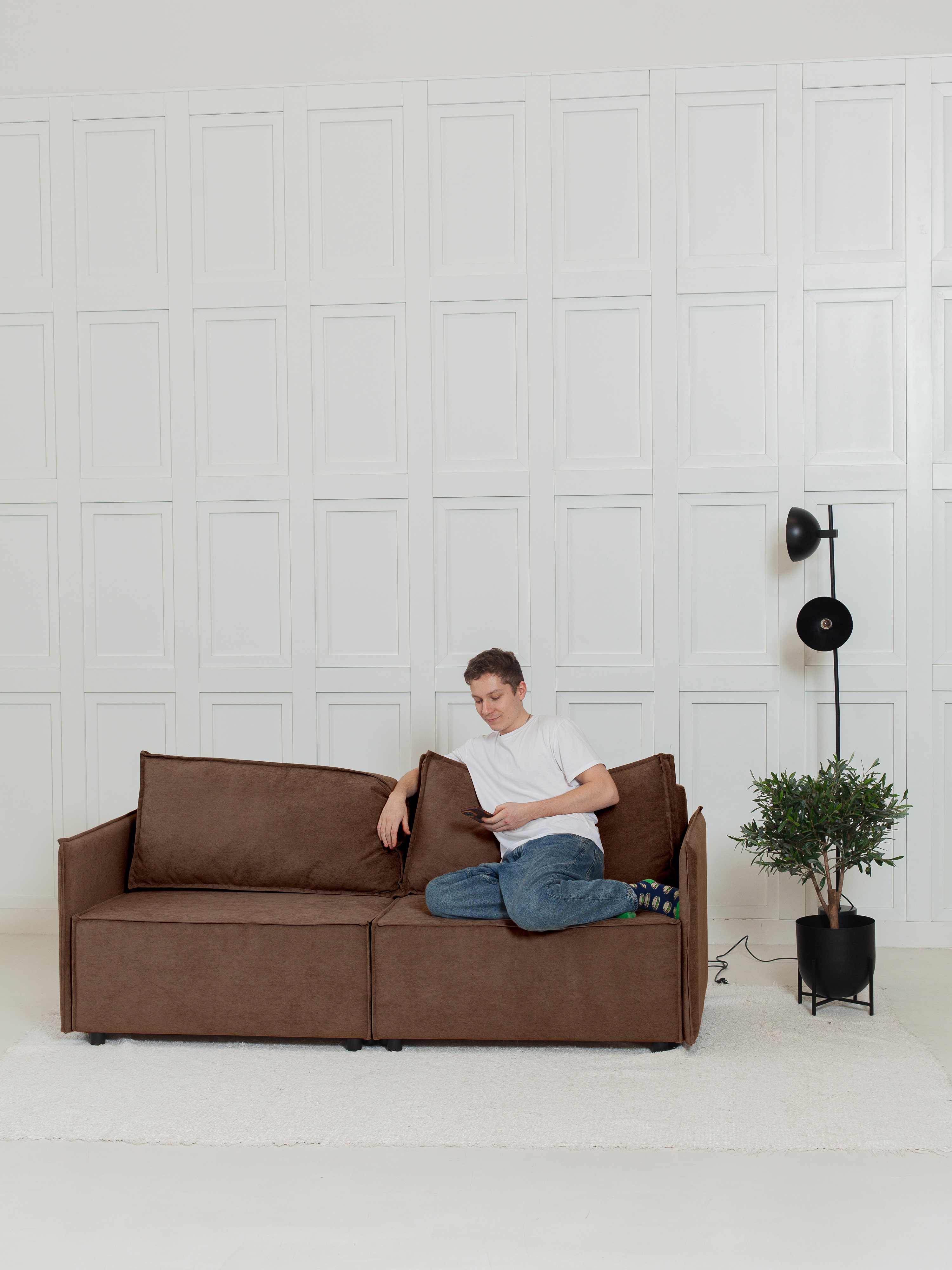 Изображение товара Диван раскладной Cityhd Парма Слим 200x90x80 см велюр цвет коричневый