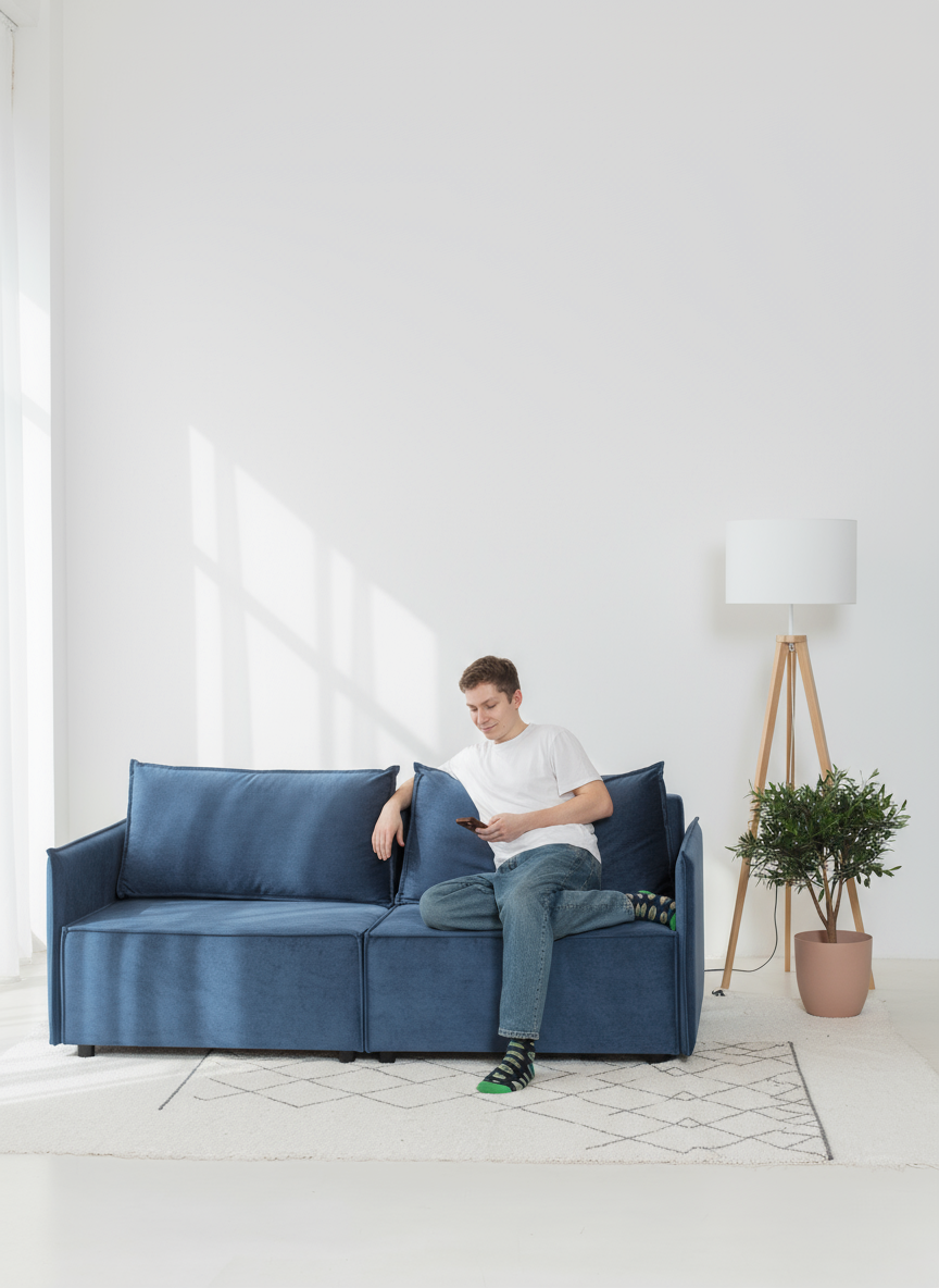 Изображение товара Диван раскладной CITYHD Парма Слим 200x90 см синий