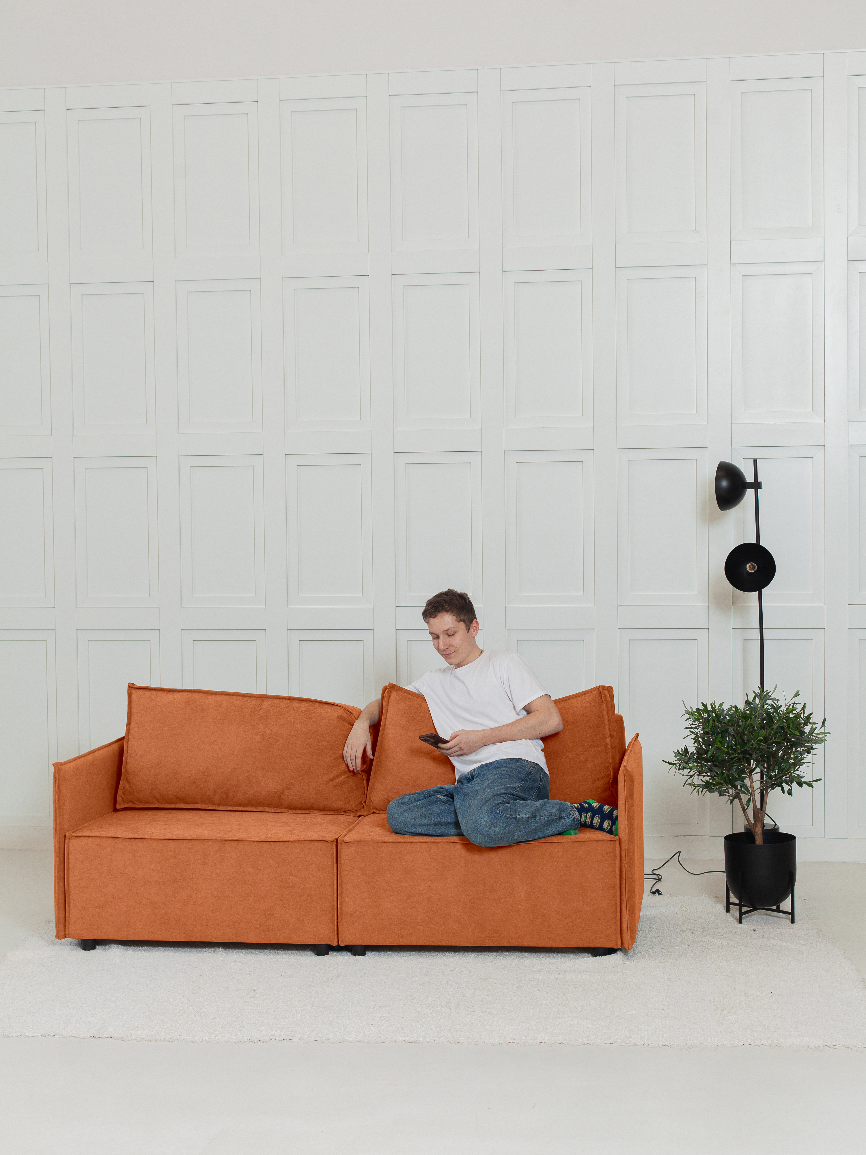 Изображение товара Диван раскладной Cityhd Парма Слим 200x90x80 см велюр цвет оранжевый