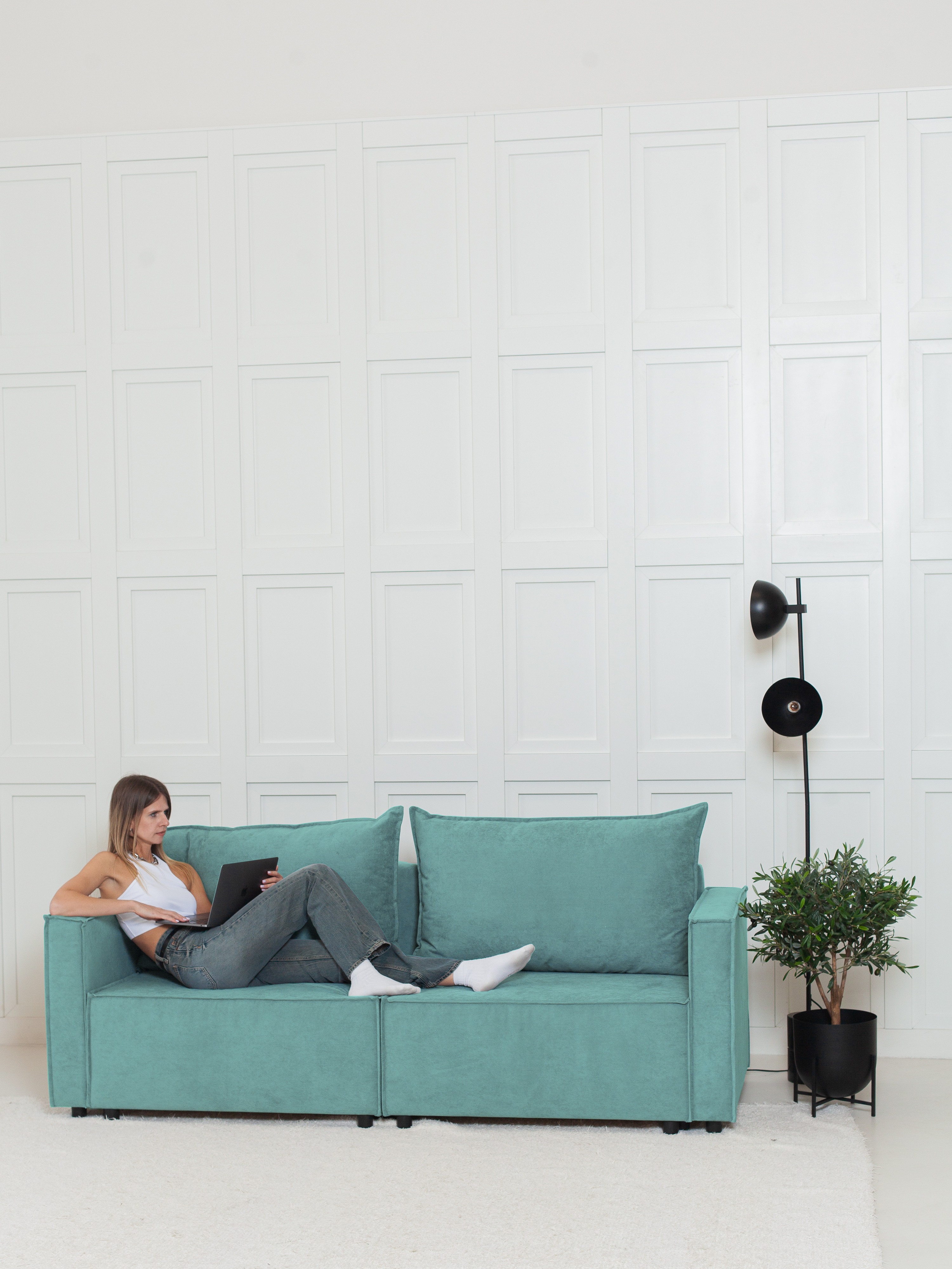 Изображение товара Диван раскладной Cityhd Ницца Про 212x90x80 см велюр цвет бирюзовый