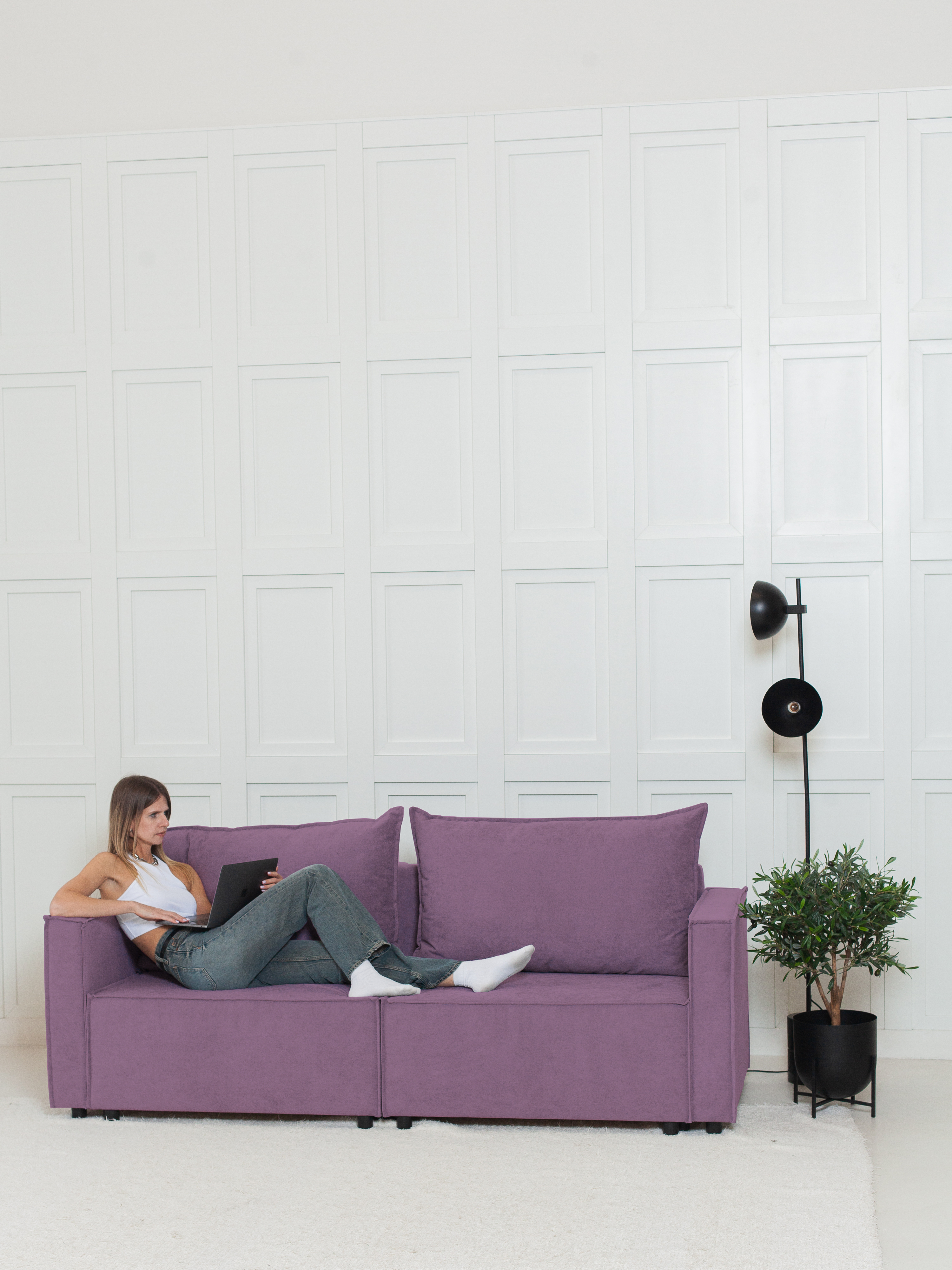 Изображение товара Диван раскладной Cityhd Ницца Про 212x90x80 см велюр фиолетовый