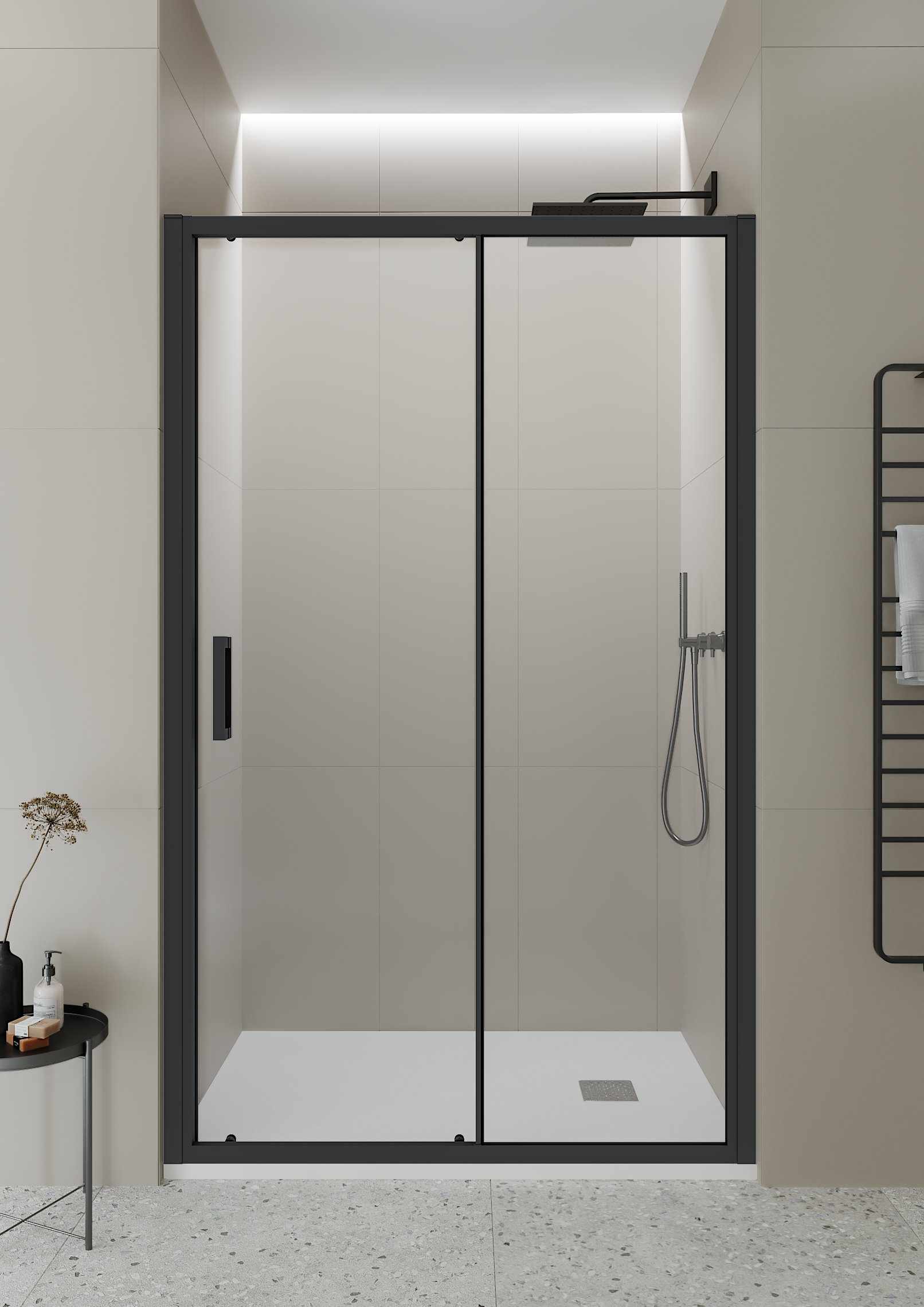 Изображение товара Душевая дверь в нишу Март Квадро 195x120 см черный профиль прозрачное стекло раздвижная