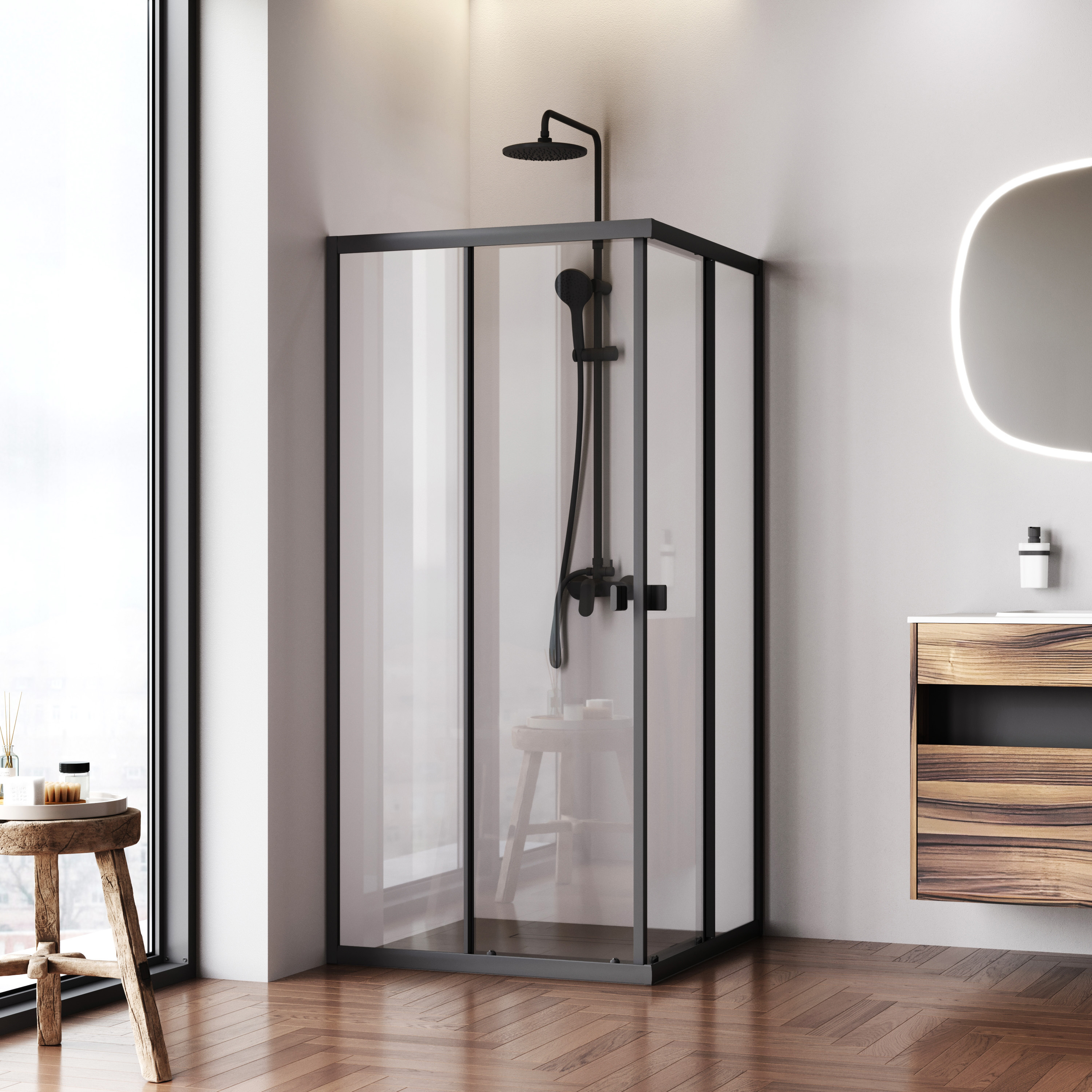 Изображение товара Душевой уголок AM.PM Flash W9HG 403 090 BT квадратный 90x90 см черный профиль стекло